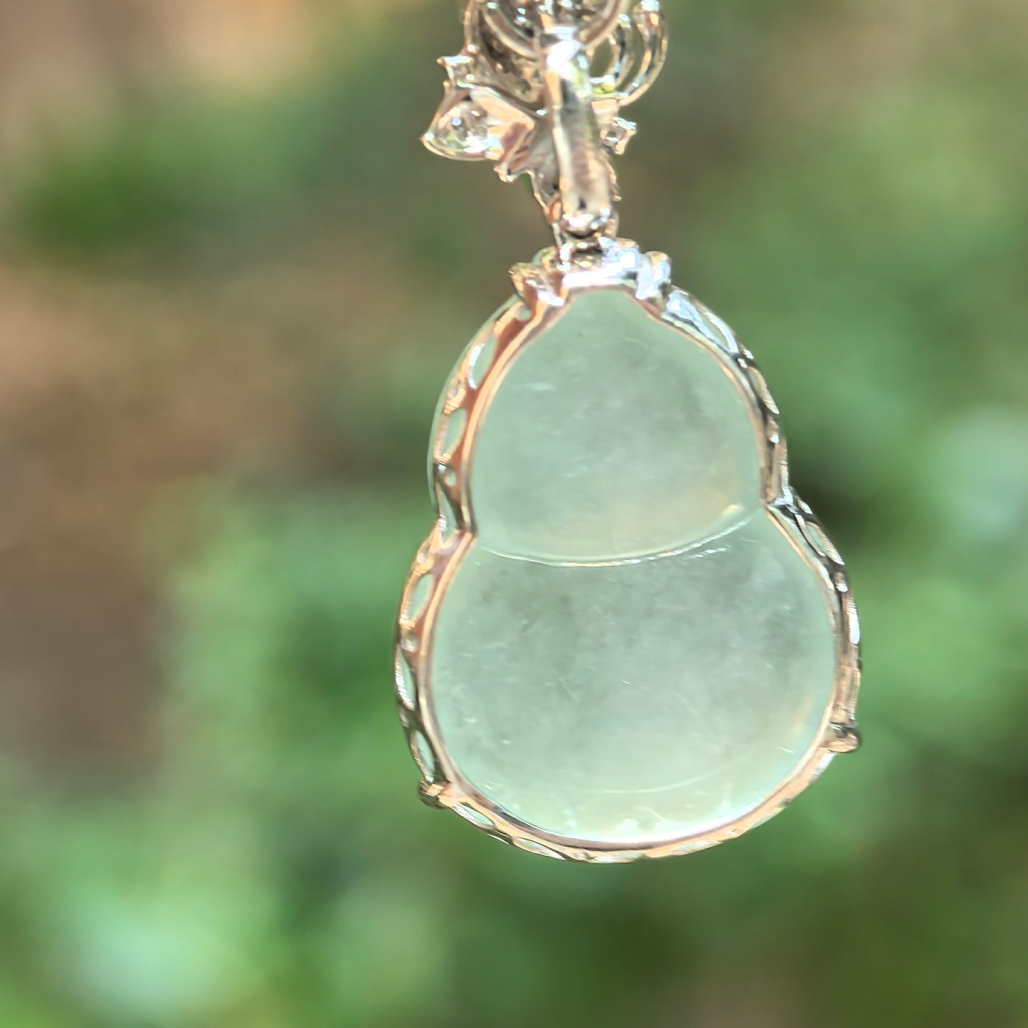 Natural Grade-A Jadeite Icy Translucent Pale Green Gourd Pendant with 18K Gold · Burmese Jadeite