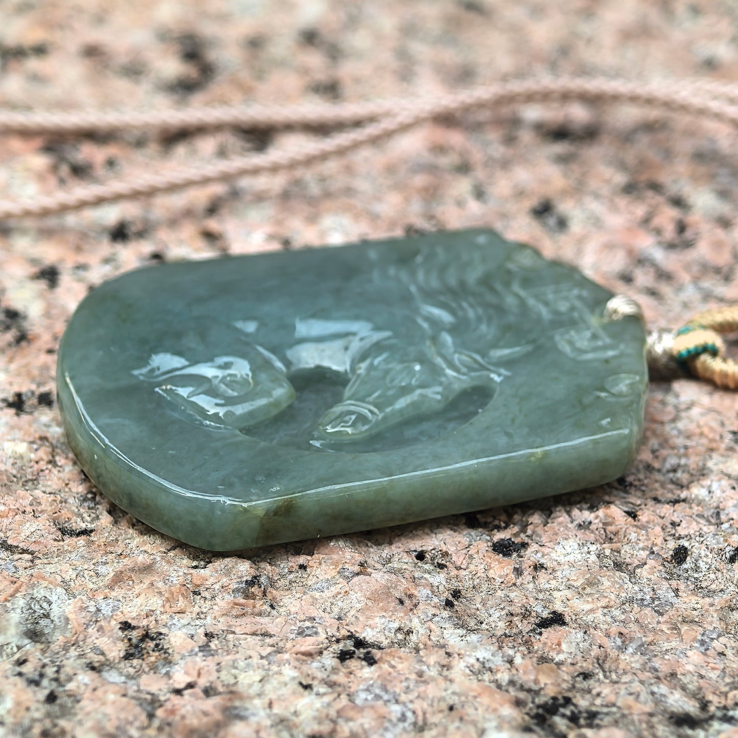 Natural Grade-A Glutinous Oily Green Jadeite Horse Plaque Pendant · Burmese Jade