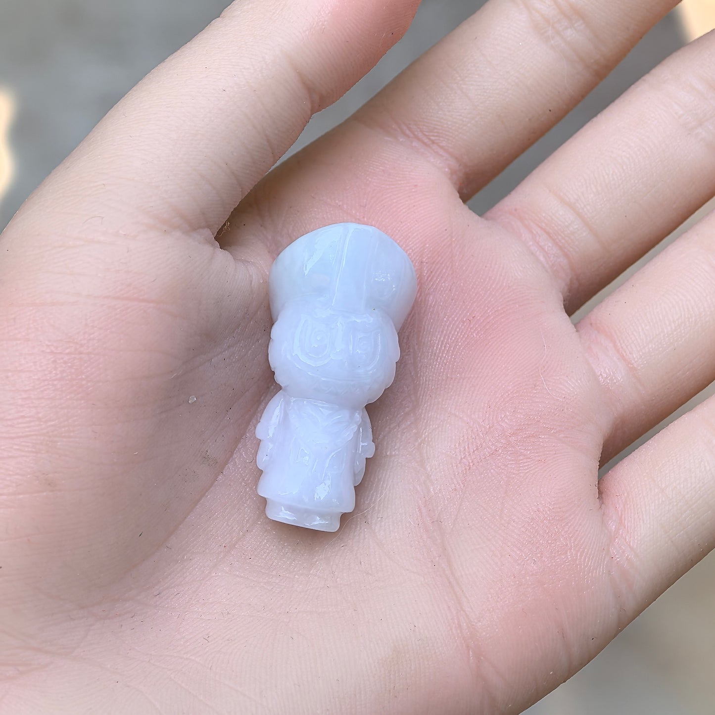 Natural Grade-A Glutinous White Jadeite Cute Zombie Figurine · Burmese Jade