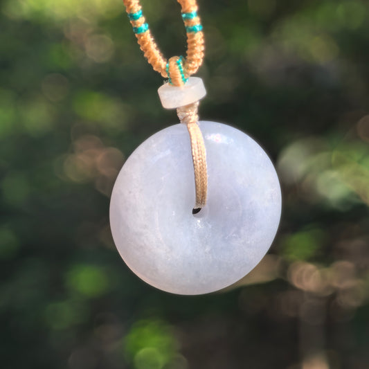 Natural Grade-A Glutinous Light Blue-Lavender Jadeite Peace Pendant · Burmese Jade