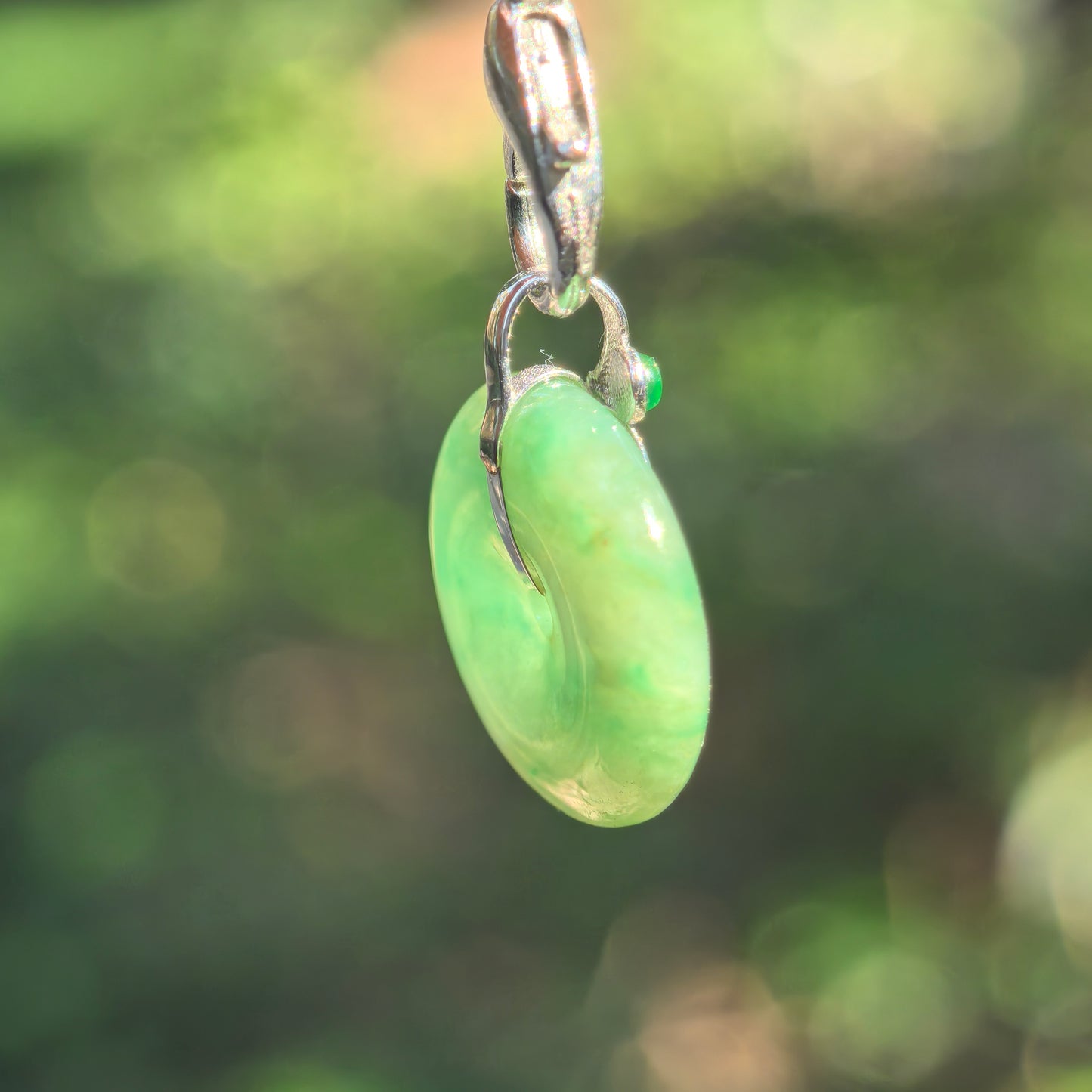 Natural Grade-A Glutinous Green Jadeite Peace Pendant in 18K Gold · Burmese Jade