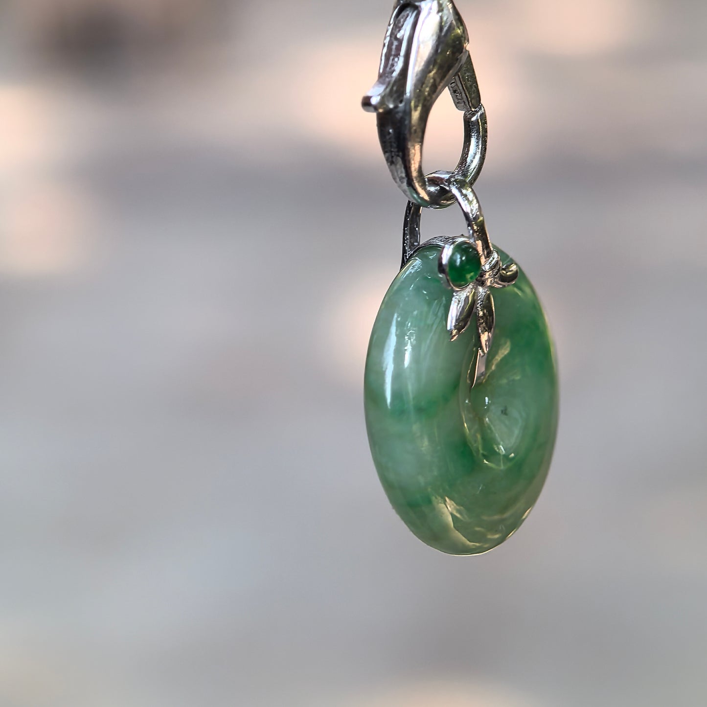 Natural Grade-A Glutinous Green Jadeite Peace Pendant in 18K Gold · Burmese Jade