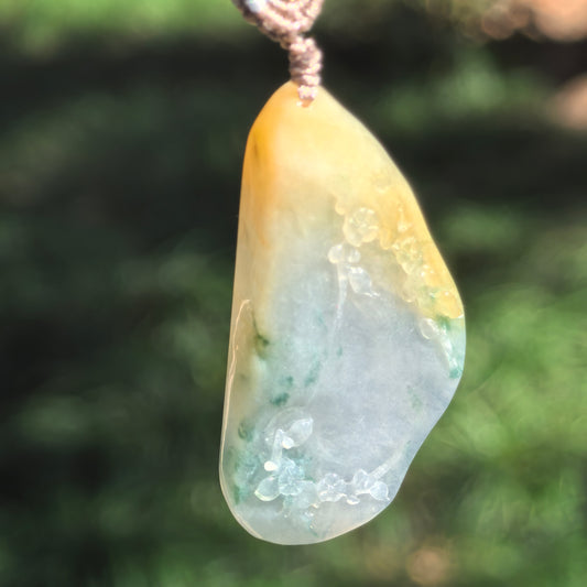 Natural Grade-A Jadeite Floral Garden Carved Pendant · Burmese Jade