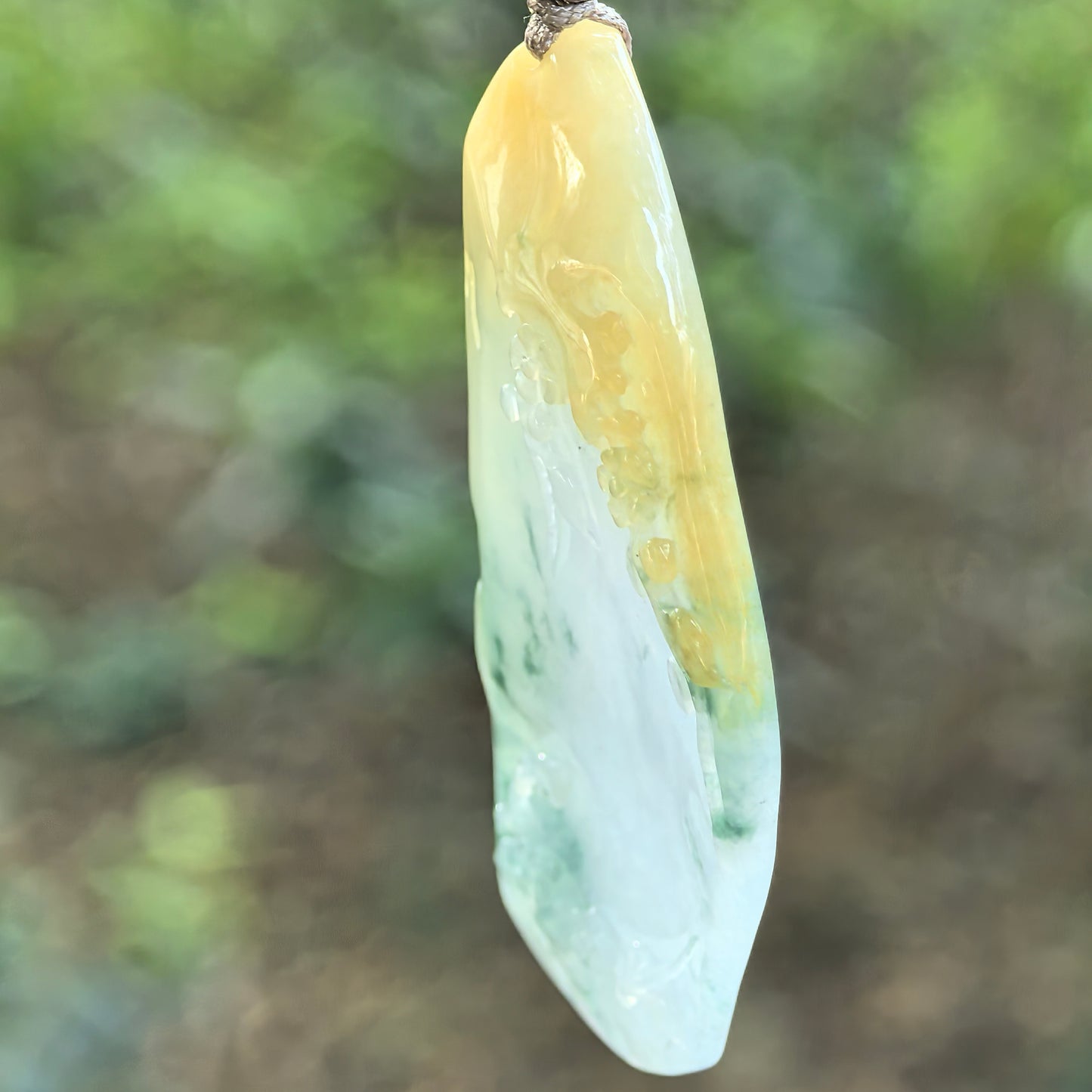 Natural Grade-A Jadeite Floral Garden Carved Pendant · Burmese Jade