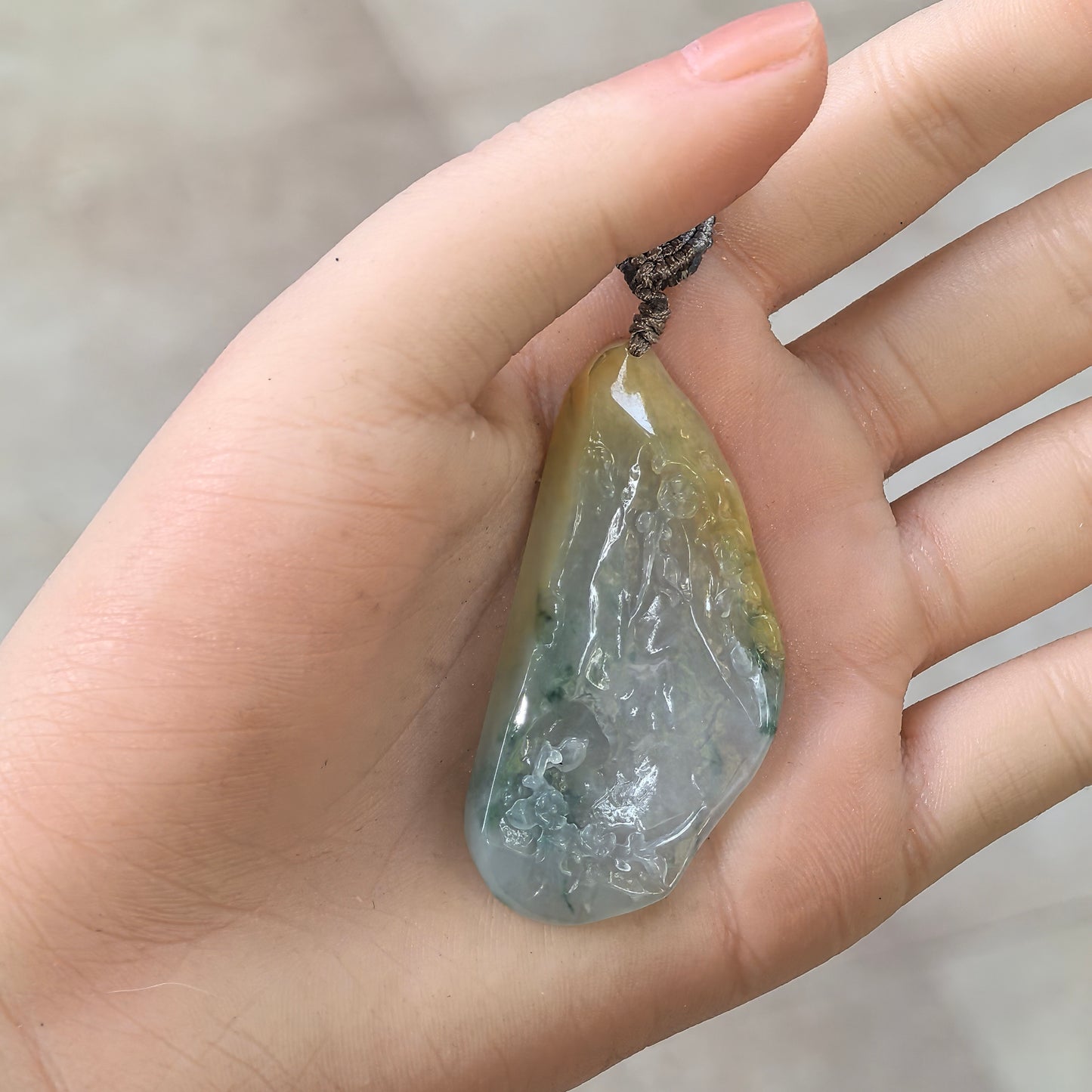 Natural Grade-A Jadeite Floral Garden Carved Pendant · Burmese Jade