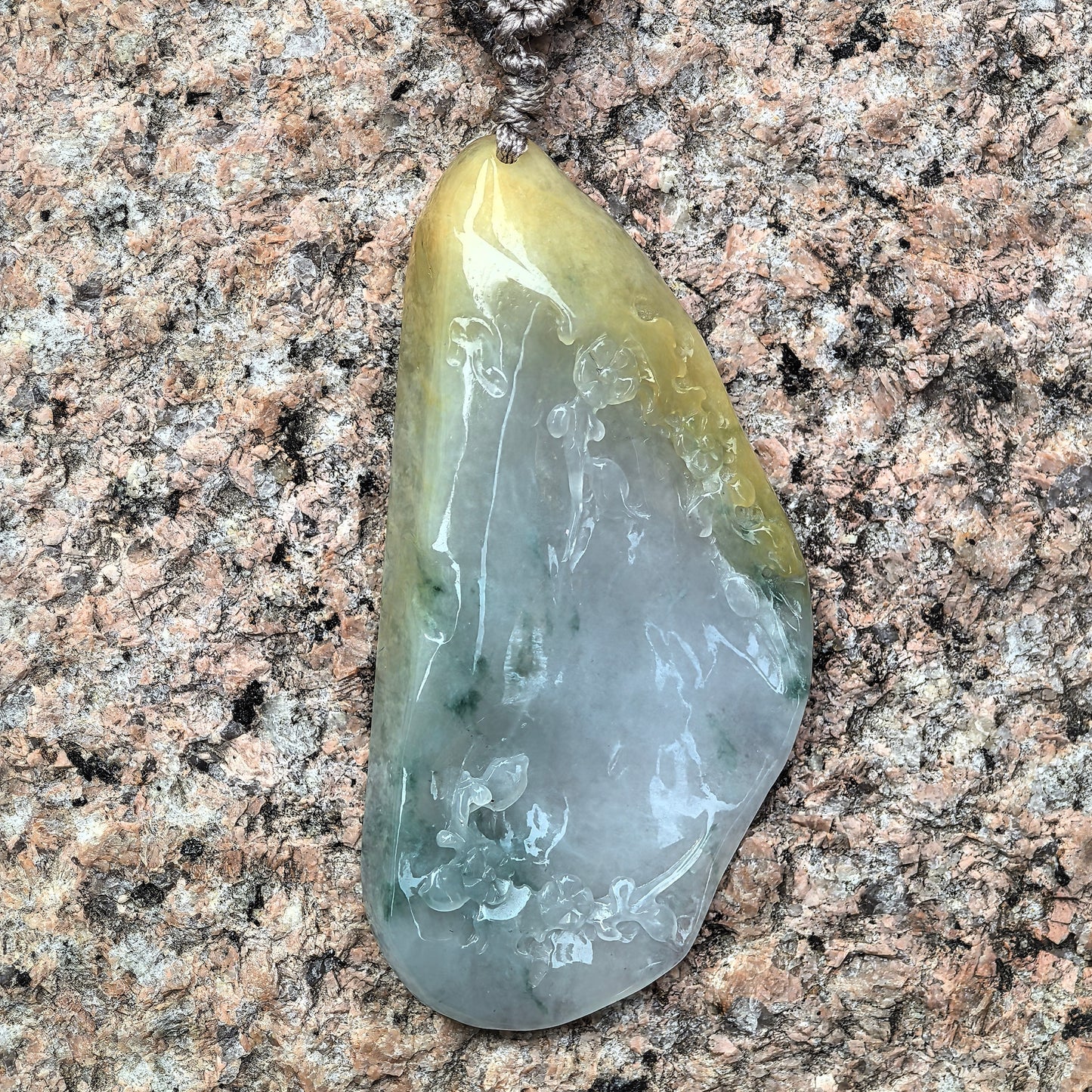Natural Grade-A Jadeite Floral Garden Carved Pendant · Burmese Jade