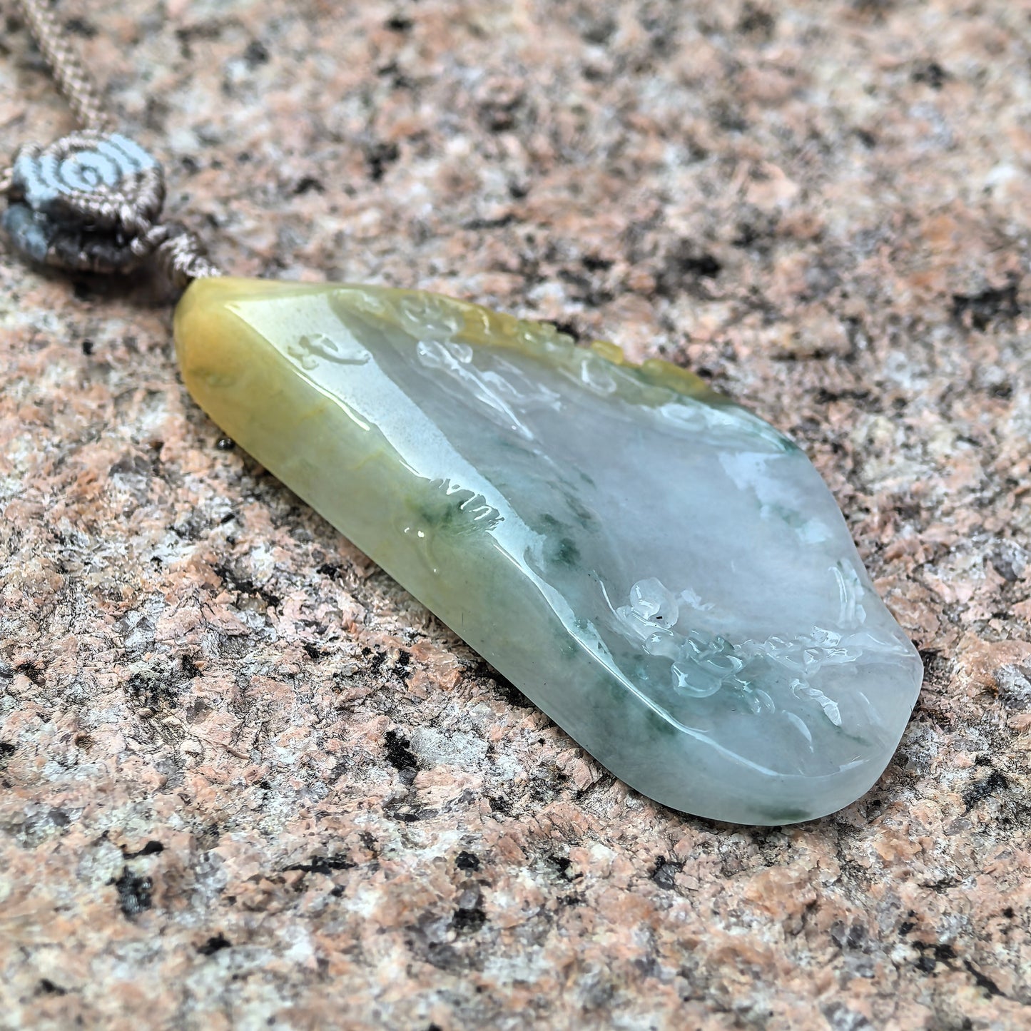 Natural Grade-A Jadeite Floral Garden Carved Pendant · Burmese Jade