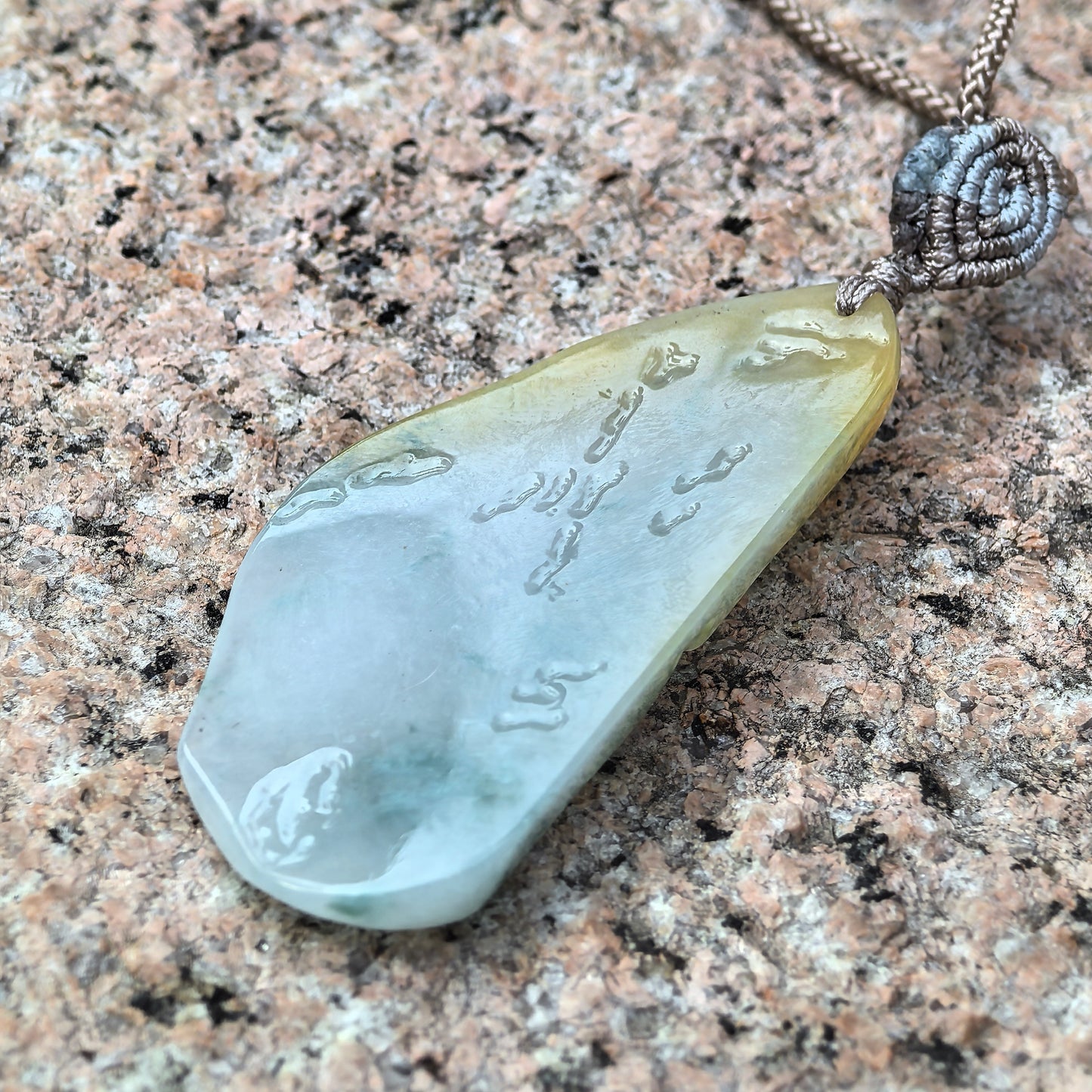 Natural Grade-A Jadeite Floral Garden Carved Pendant · Burmese Jade