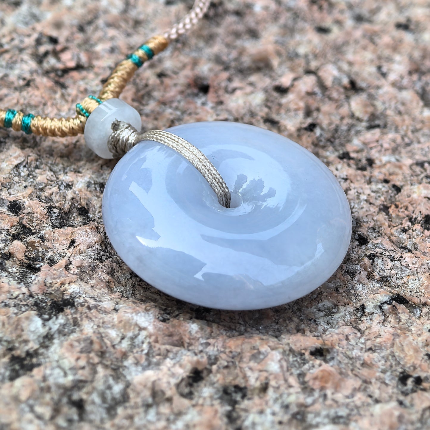 Natural Grade-A Glutinous Light Blue-Lavender Jadeite Peace Pendant · Burmese Jade