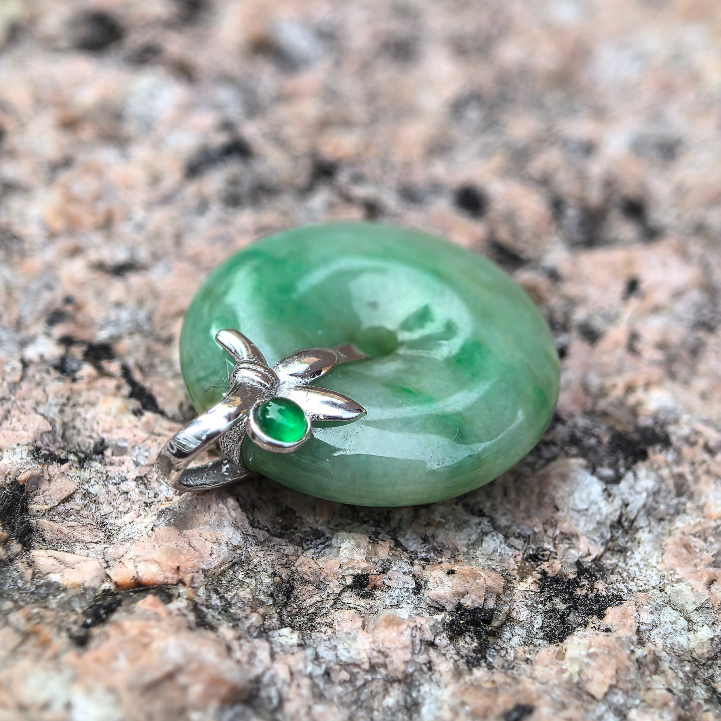 Natural Grade-A Glutinous Green Jadeite Peace Pendant in 18K Gold · Burmese Jade