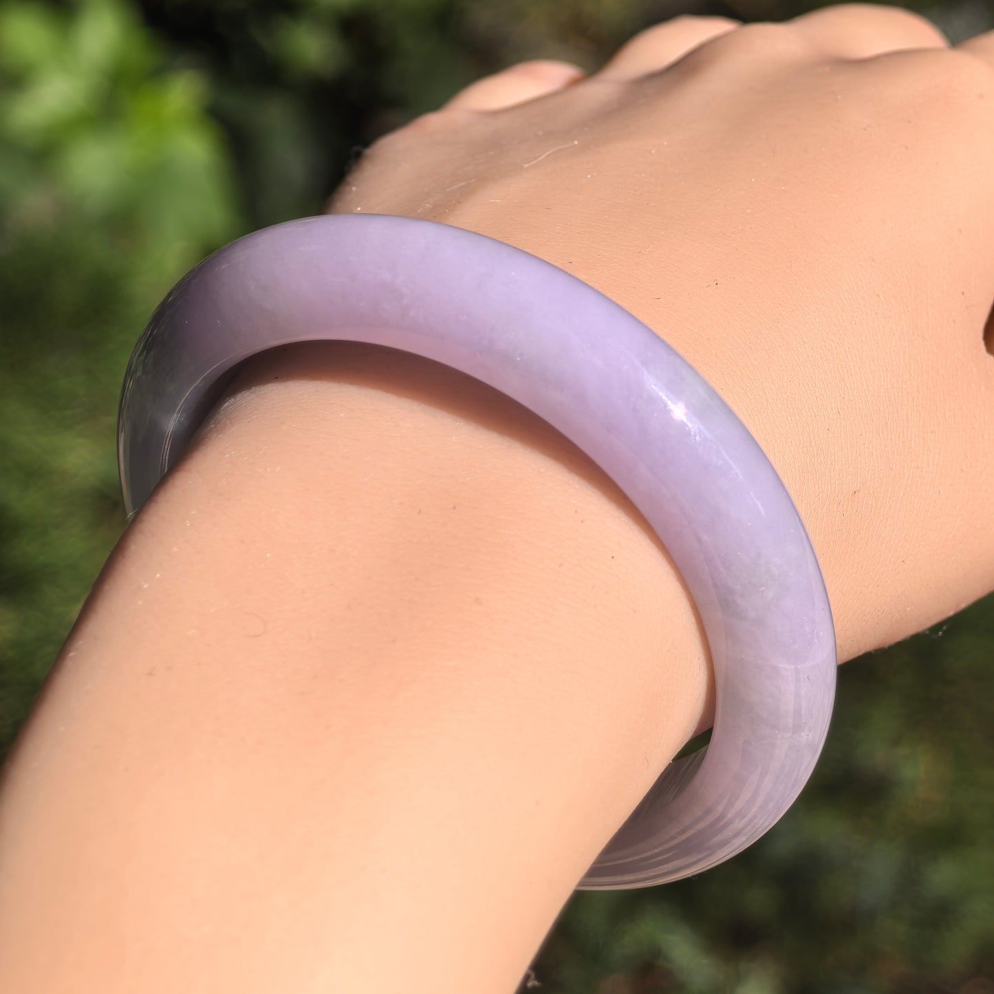 Natural Grade-A Jadeite Lavender & Green D-Shape Bangle · Burmese Jade 54.5mm