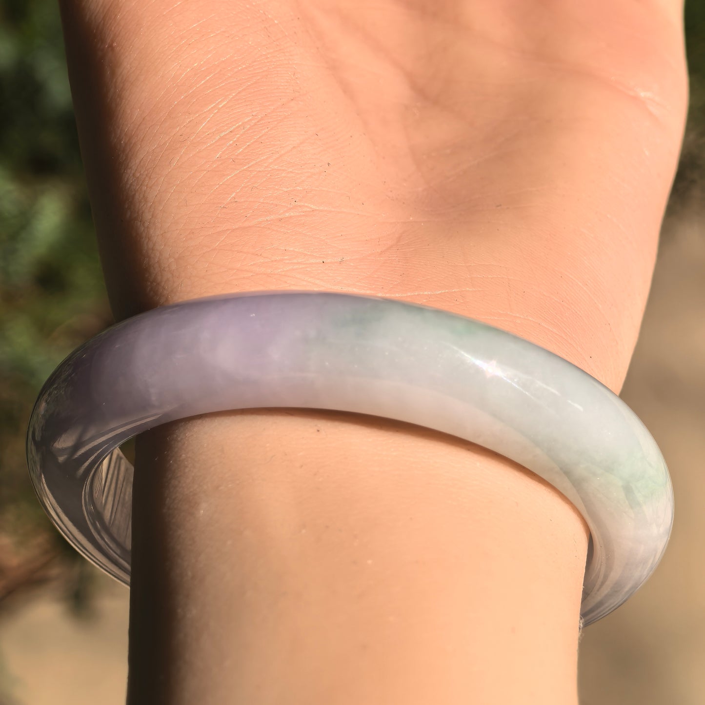 Natural Grade-A Jadeite Lavender & Green D-Shape Bangle · Burmese Jade 54.5mm
