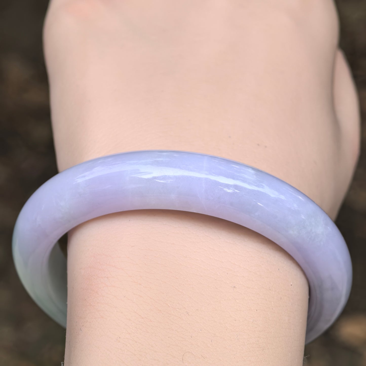 Natural Grade-A Jadeite Lavender & Green D-Shape Bangle · Burmese Jade 54.5mm
