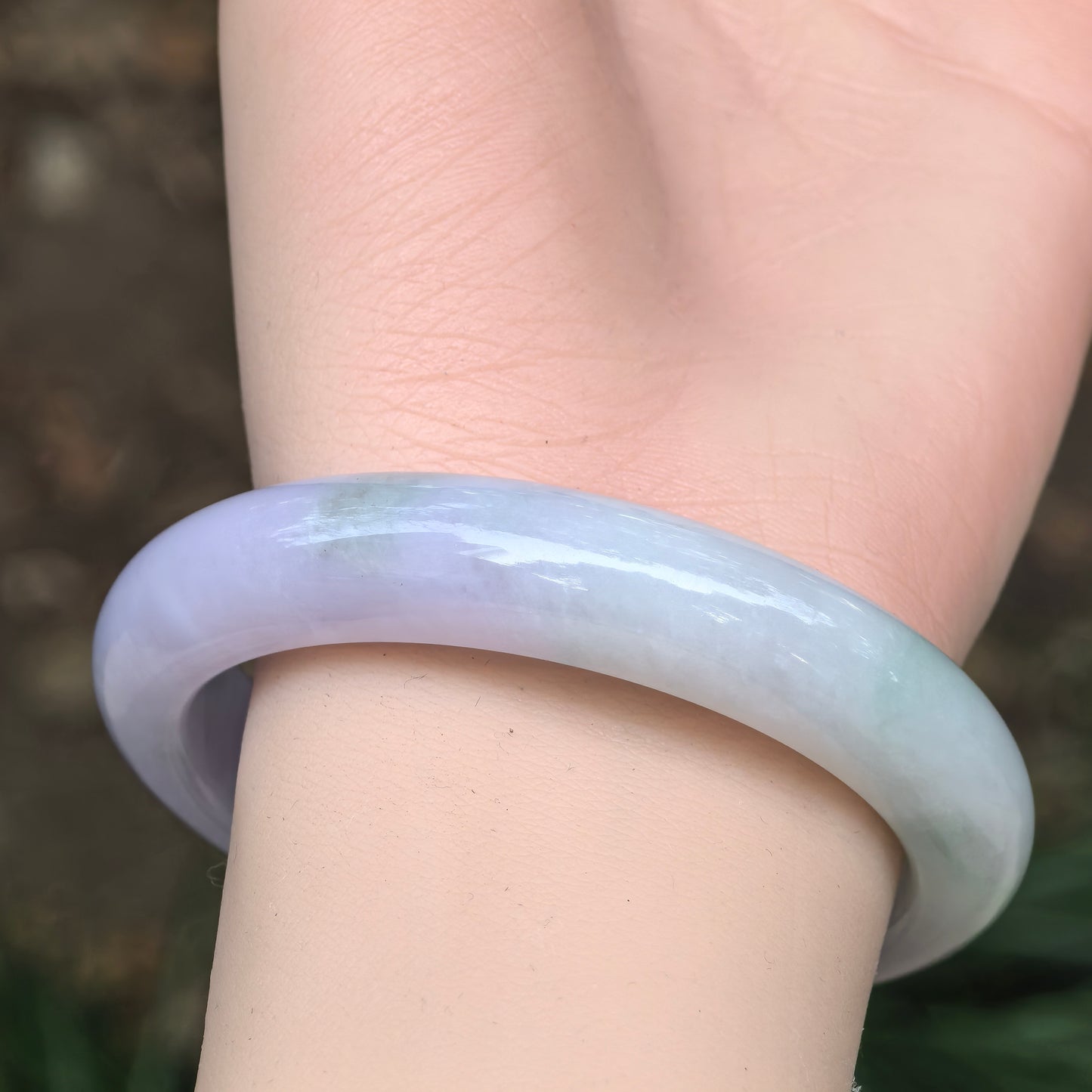Natural Grade-A Jadeite Lavender & Green D-Shape Bangle · Burmese Jade 54.5mm