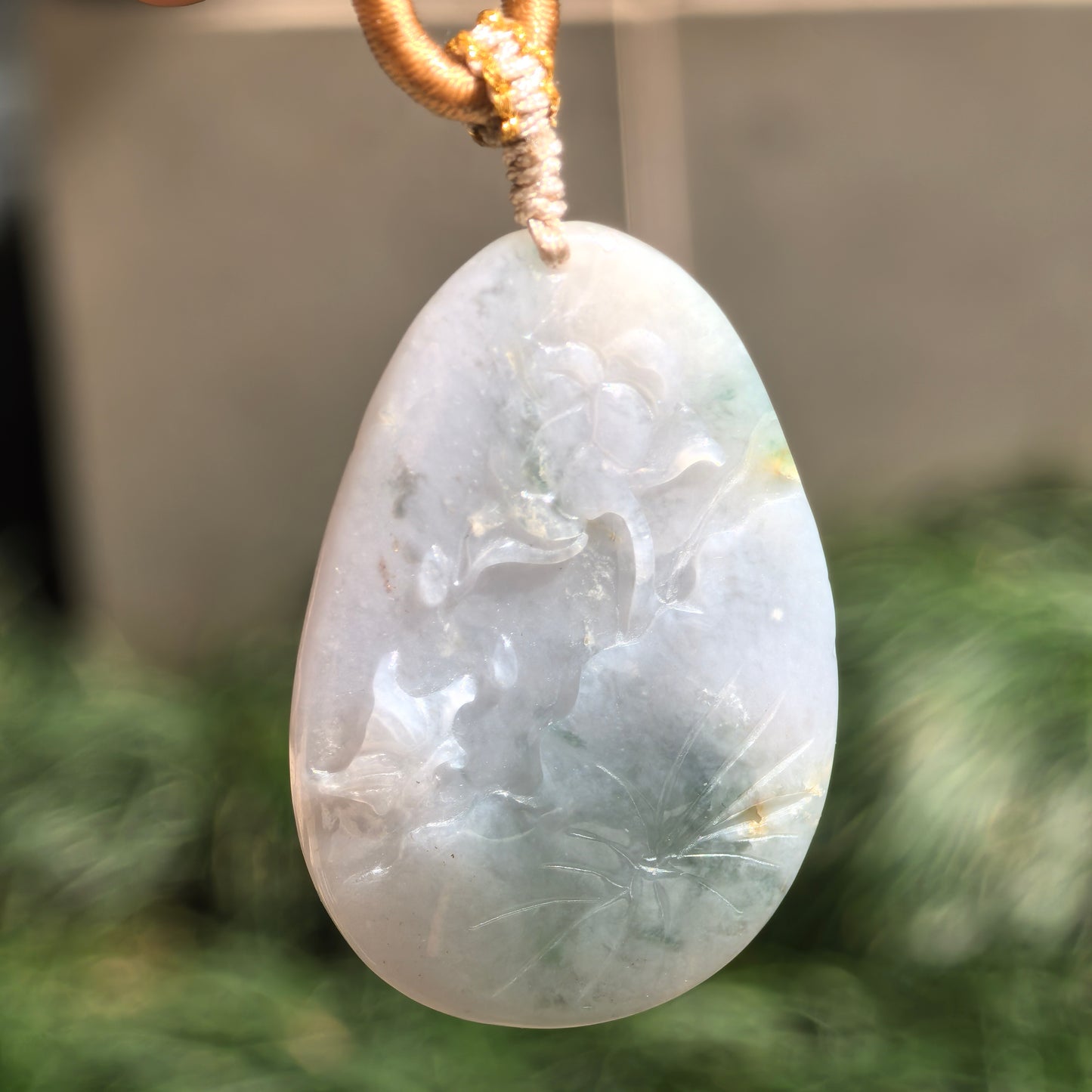Natural Grade-A Glutinous Jadeite Blue Blossom Garden Pendant · Burmese Jade
