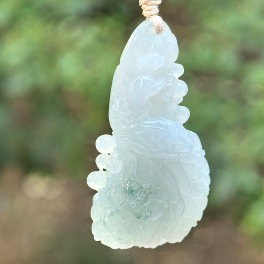 Natural Grade-A Glutinous Icy Jadeite Phoenix Pendant · Burmese Jade