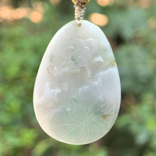 Natural Grade-A Glutinous Jadeite Blue Blossom Garden Pendant · Burmese Jade