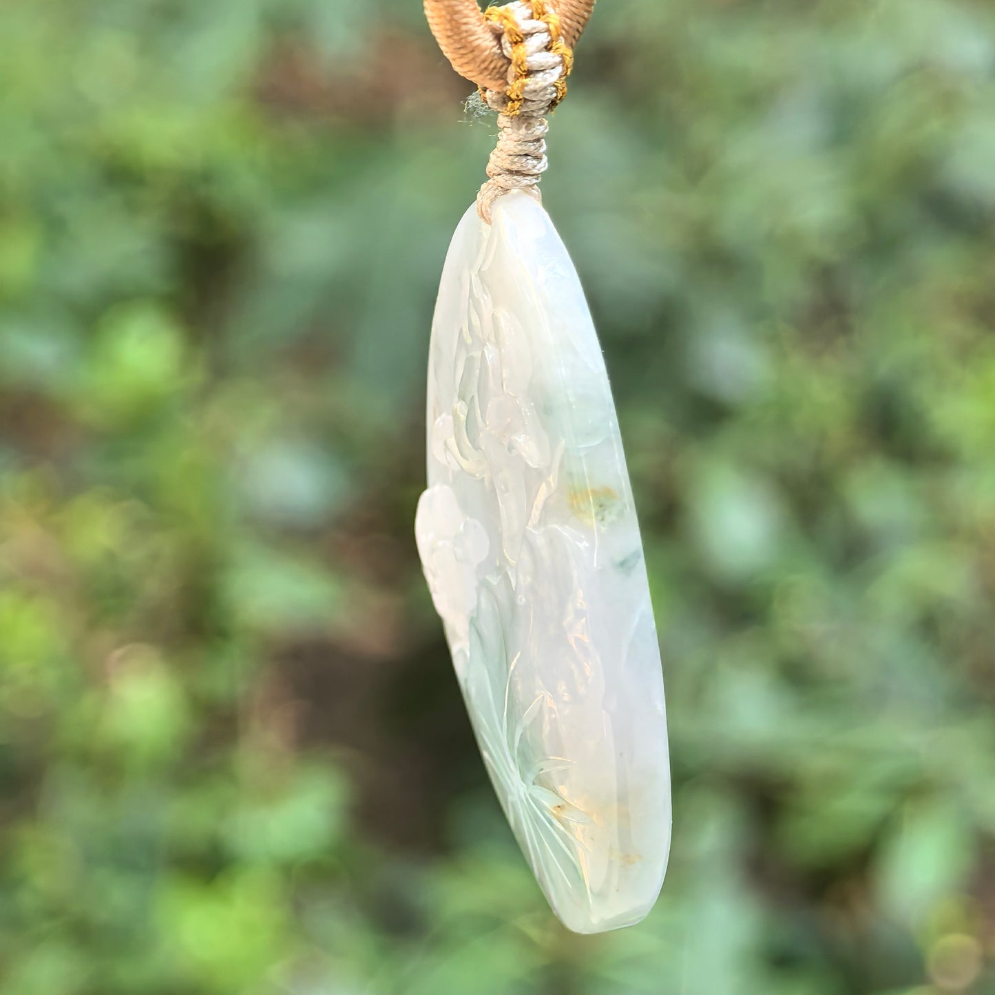 Natural Grade-A Glutinous Jadeite Blue Blossom Garden Pendant · Burmese Jade