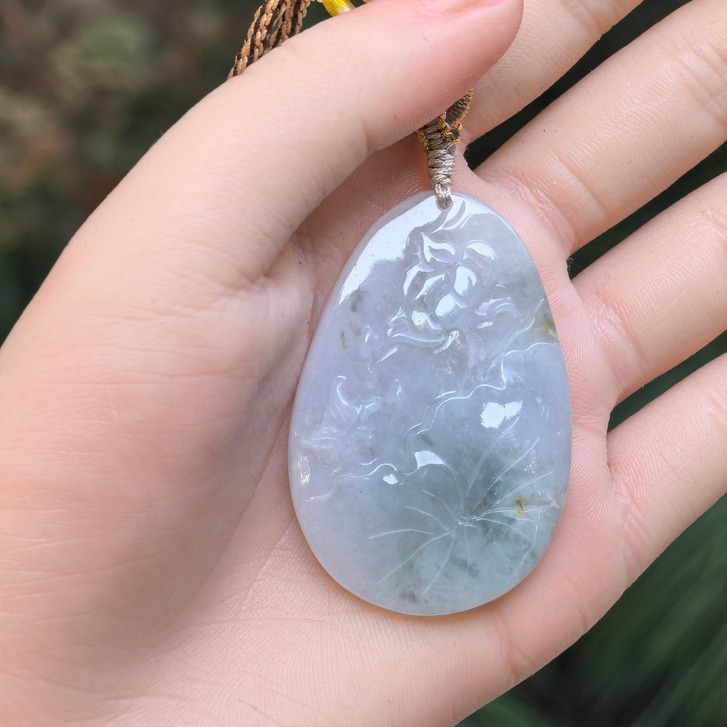 Natural Grade-A Glutinous Jadeite Blue Blossom Garden Pendant · Burmese Jade