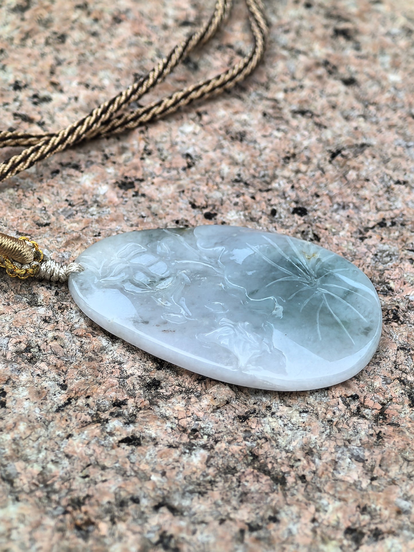 Natural Grade-A Glutinous Jadeite Blue Blossom Garden Pendant · Burmese Jade
