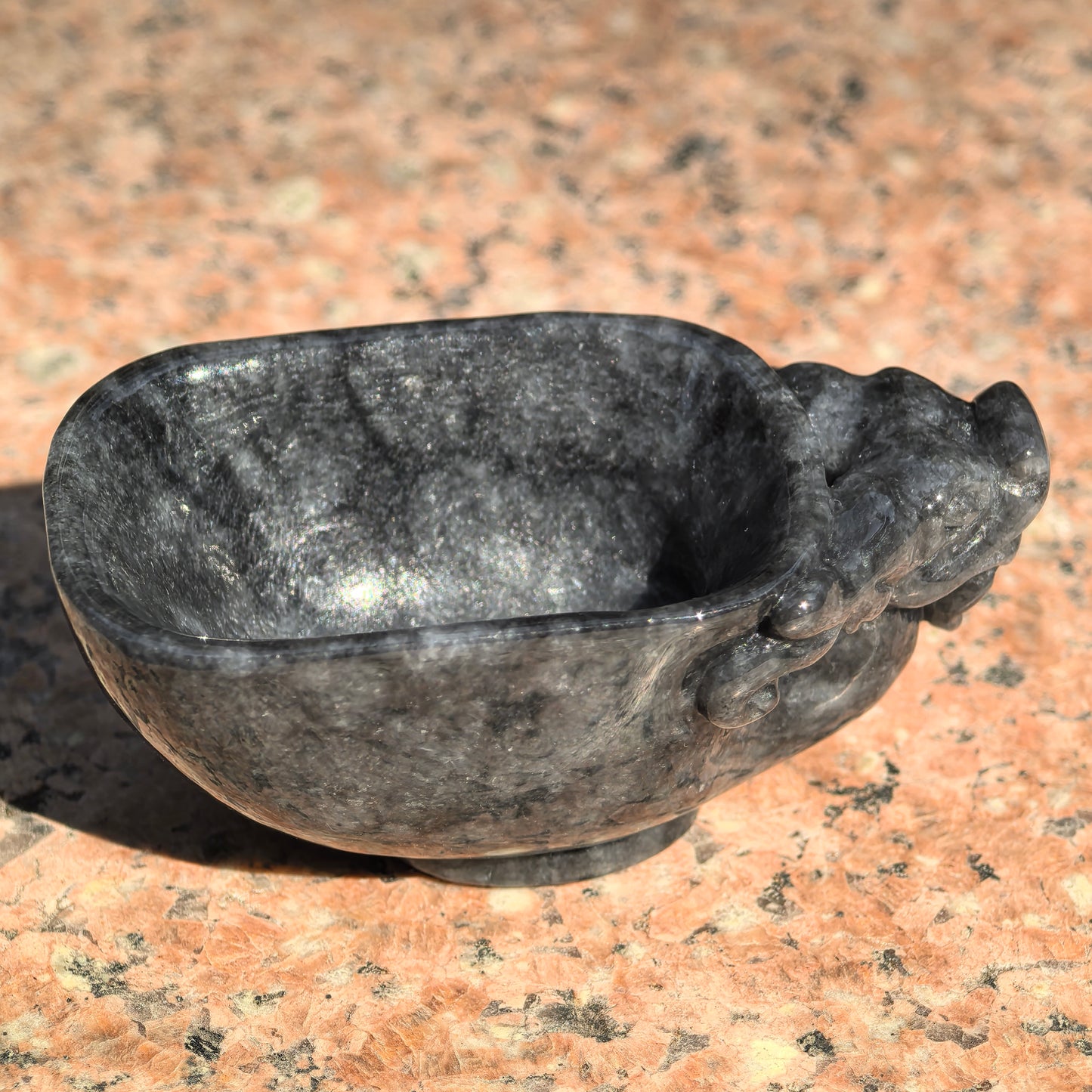 Natural Grade-A Glutinous Black Jadeite Dragon Cup · Burmese Jade