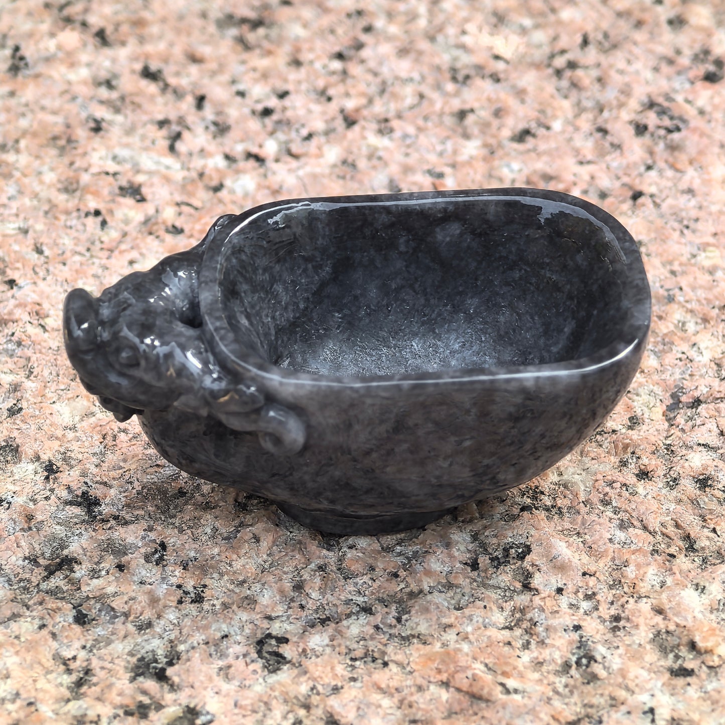 Natural Grade-A Glutinous Black Jadeite Dragon Cup · Burmese Jade