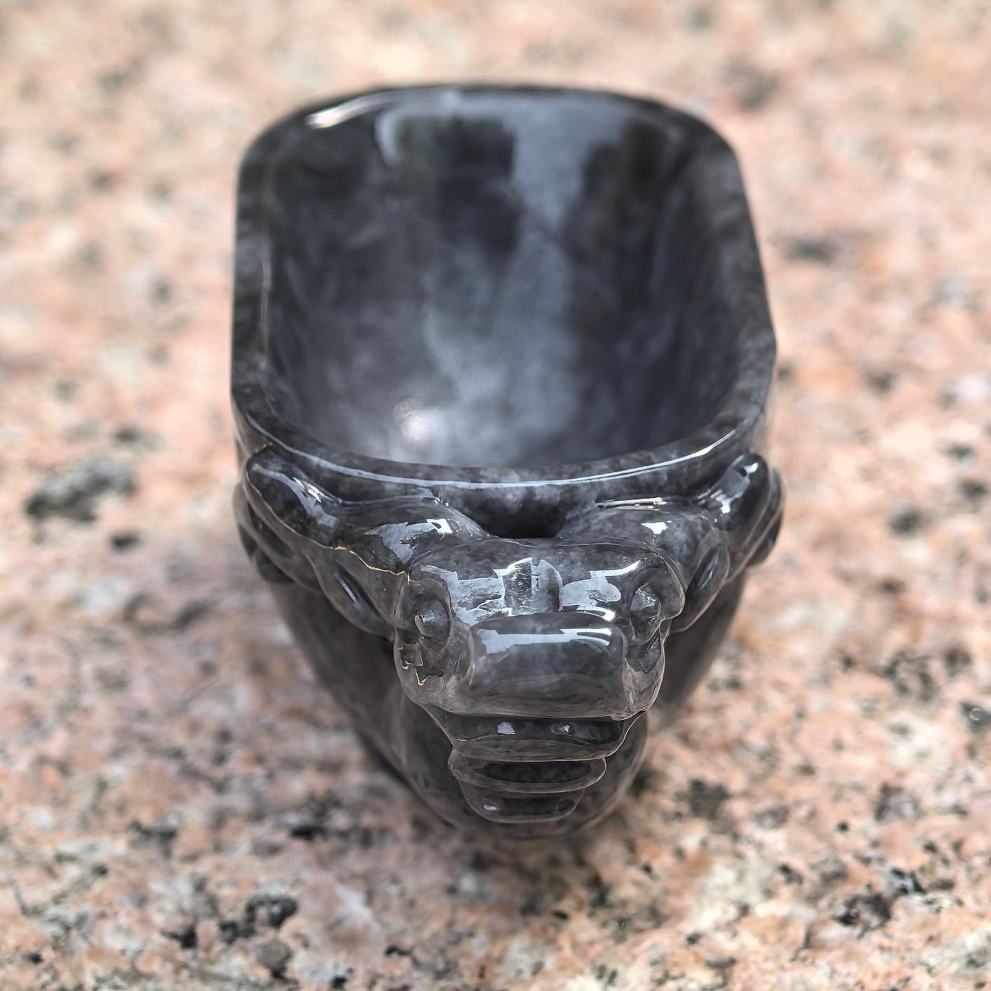 Natural Grade-A Glutinous Black Jadeite Dragon Cup · Burmese Jade
