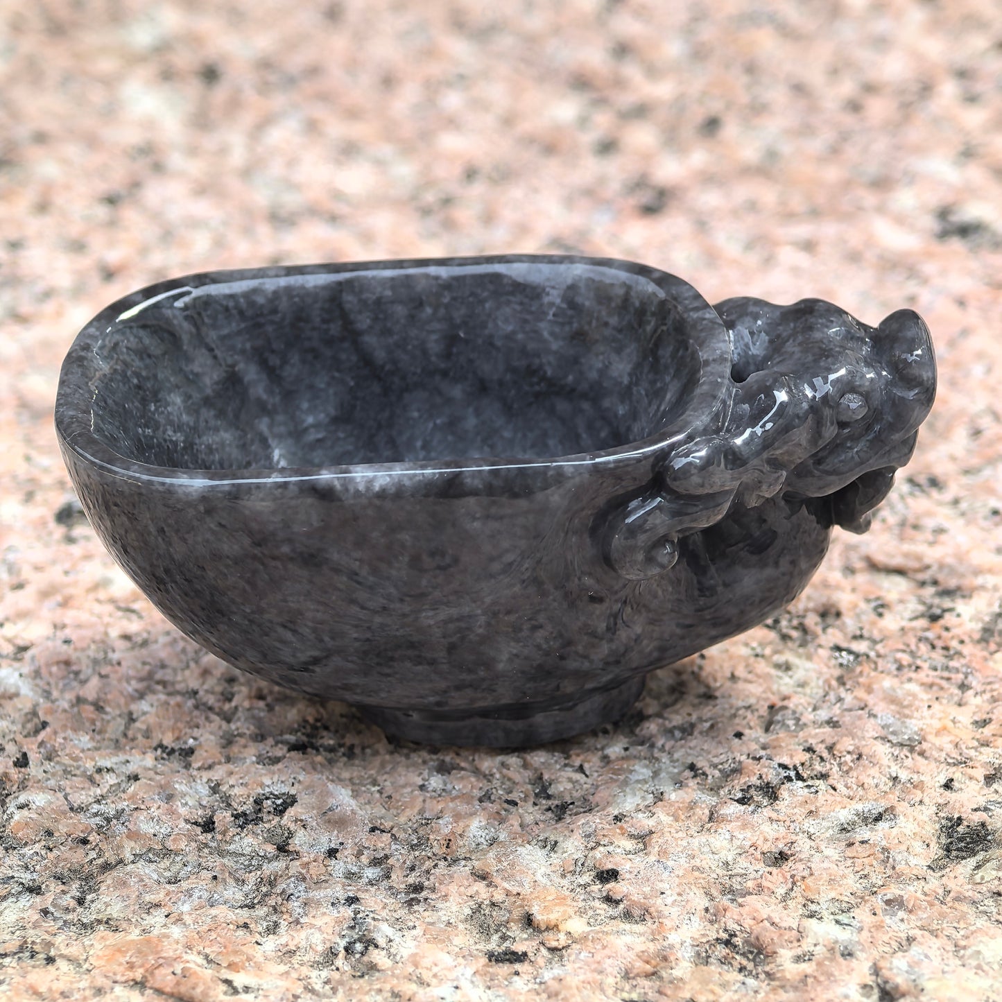 Natural Grade-A Glutinous Black Jadeite Dragon Cup · Burmese Jade