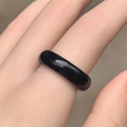 Natural Black Nephrite Ring Band · Hetian Jade