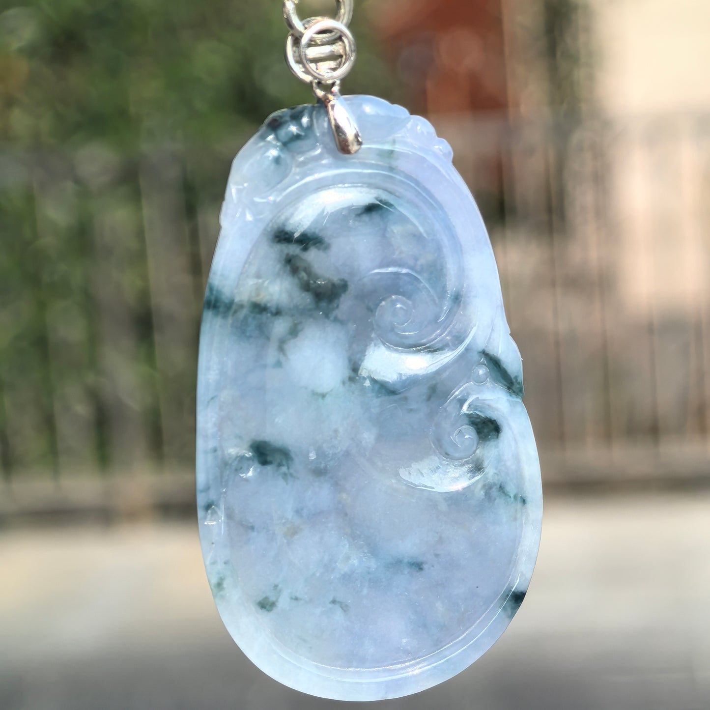 Natural Grade-A Jadeite Glutinous Blue-Purple Ruyi Pendant · Burmese Jade