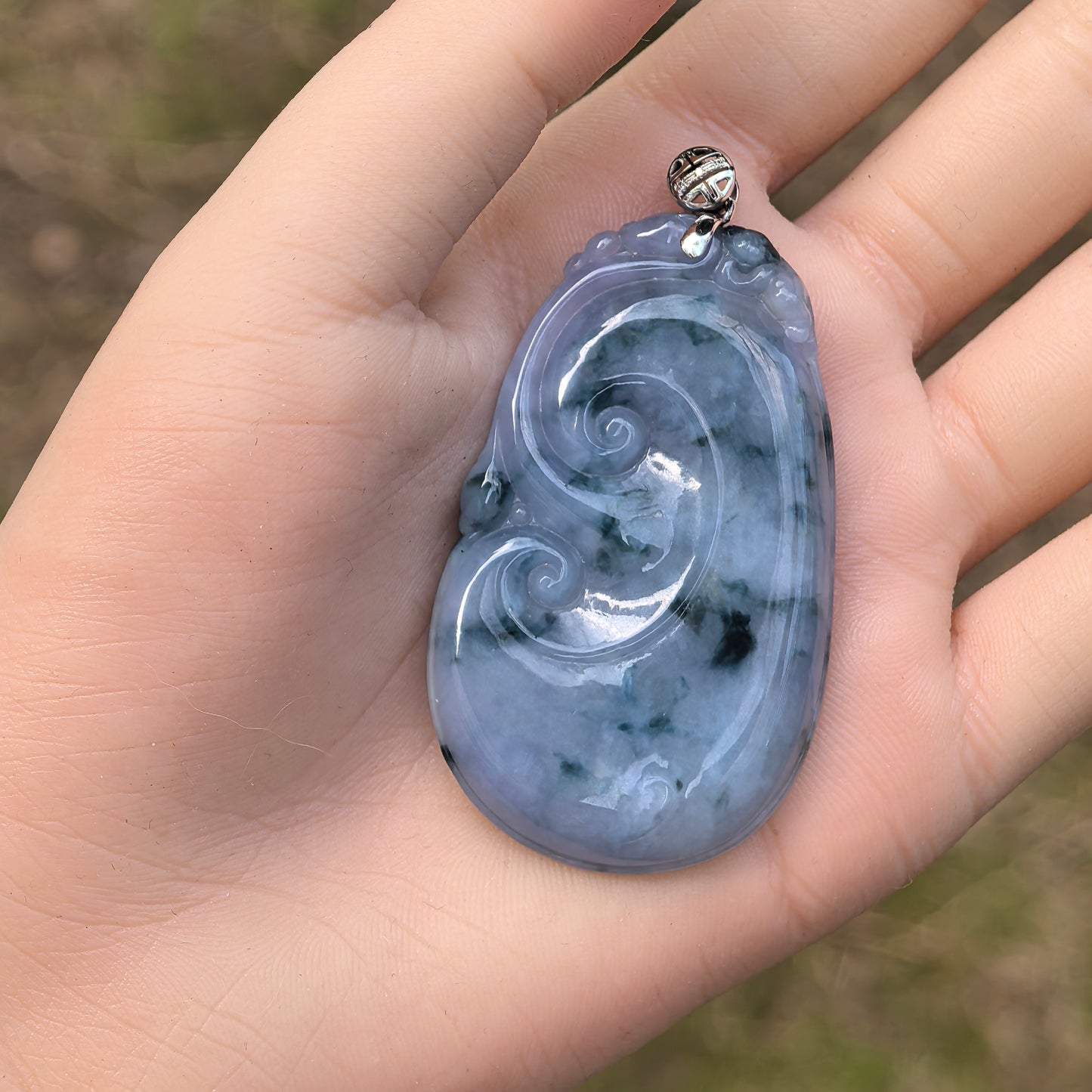 Natural Grade-A Jadeite Glutinous Blue-Purple Ruyi Pendant · Burmese Jade