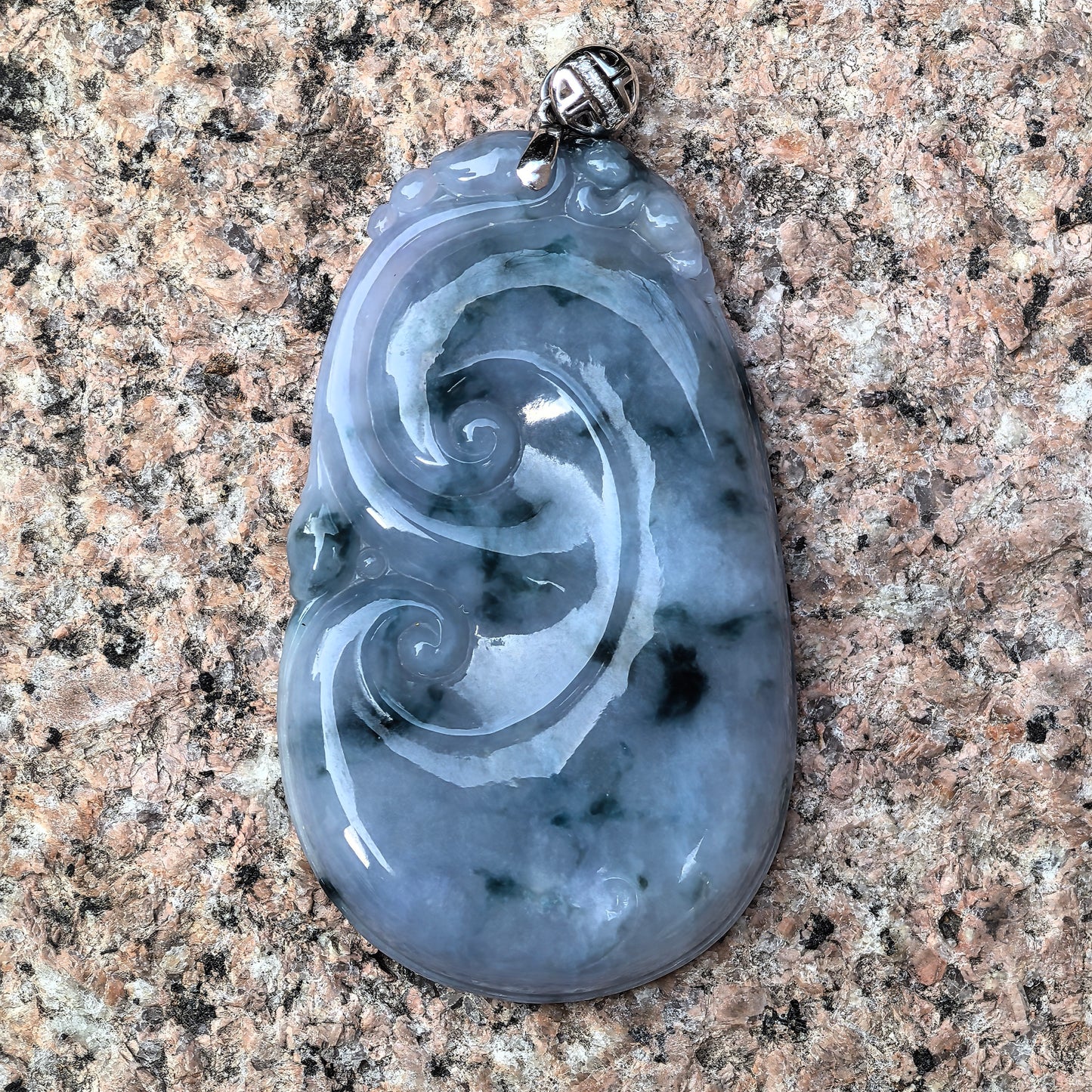Natural Grade-A Jadeite Glutinous Blue-Purple Ruyi Pendant · Burmese Jade