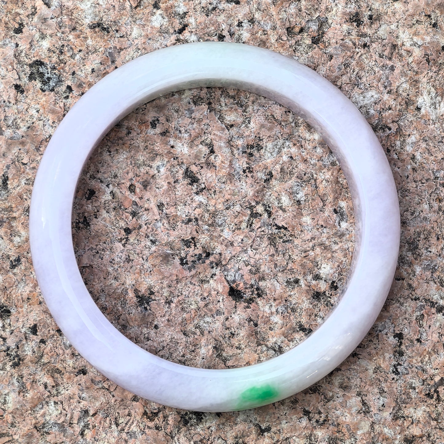 Natural Grade-A Glutinous Light Lavender Jadeite D-shape Bangle with Vivid Green Accent · Burmese Jade 57mm
