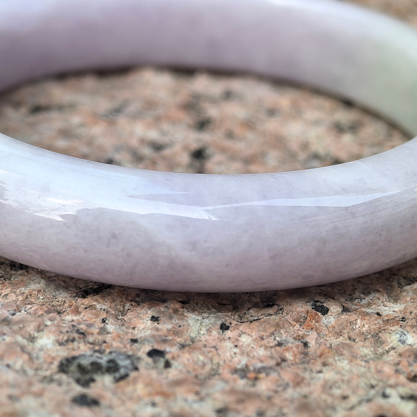 Natural Grade-A Glutinous Light Lavender Jadeite D-shape Bangle with Vivid Green Accent · Burmese Jade 57mm