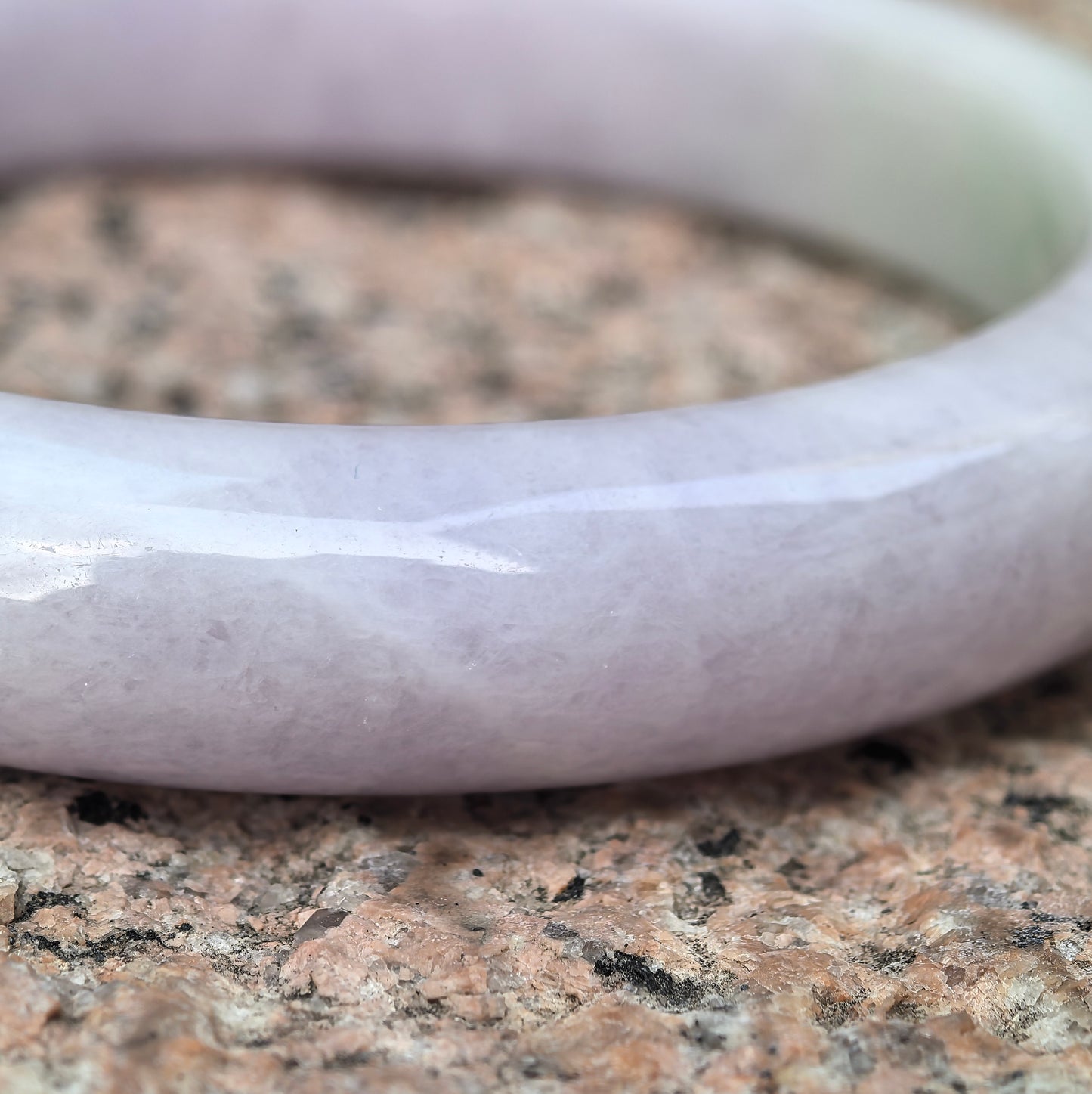 Natural Grade-A Glutinous Light Lavender Jadeite D-shape Bangle with Vivid Green Accent · Burmese Jade 57mm