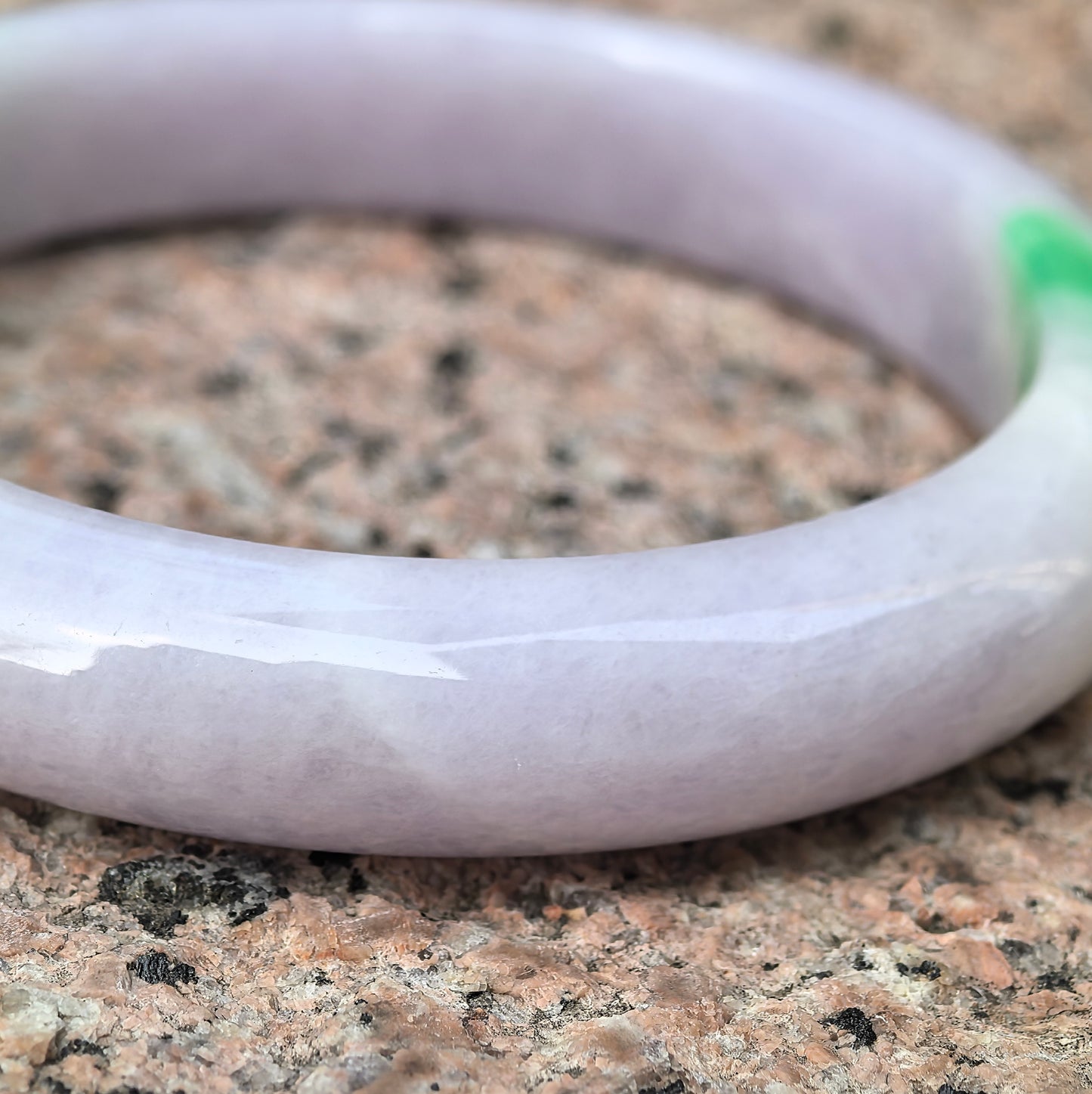 Natural Grade-A Glutinous Light Lavender Jadeite D-shape Bangle with Vivid Green Accent · Burmese Jade 57mm
