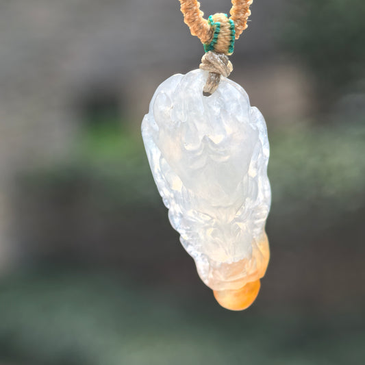 Natural Grade-A Jadeite Icy Yellow Dragon Head Pendant · Burmese Jade