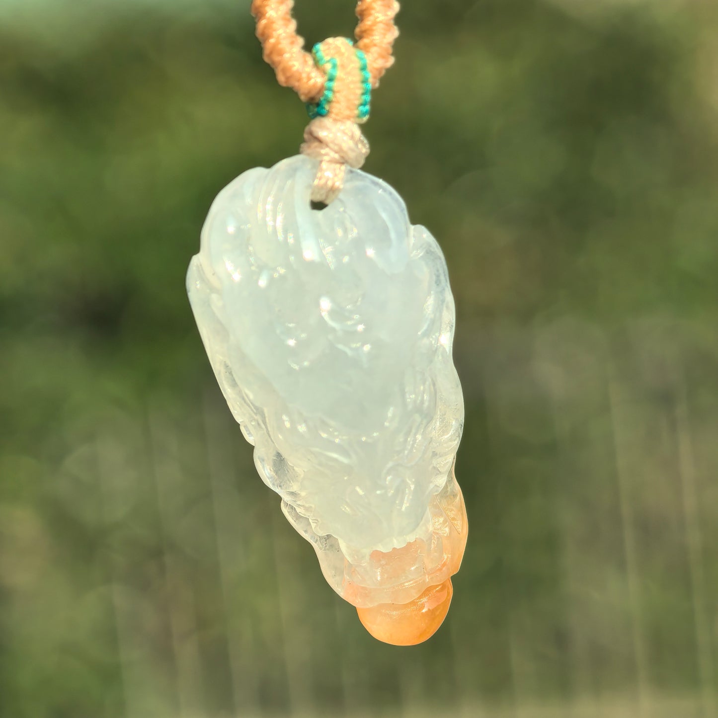 Natural Grade-A Jadeite Icy Yellow Dragon Head Pendant · Burmese Jade