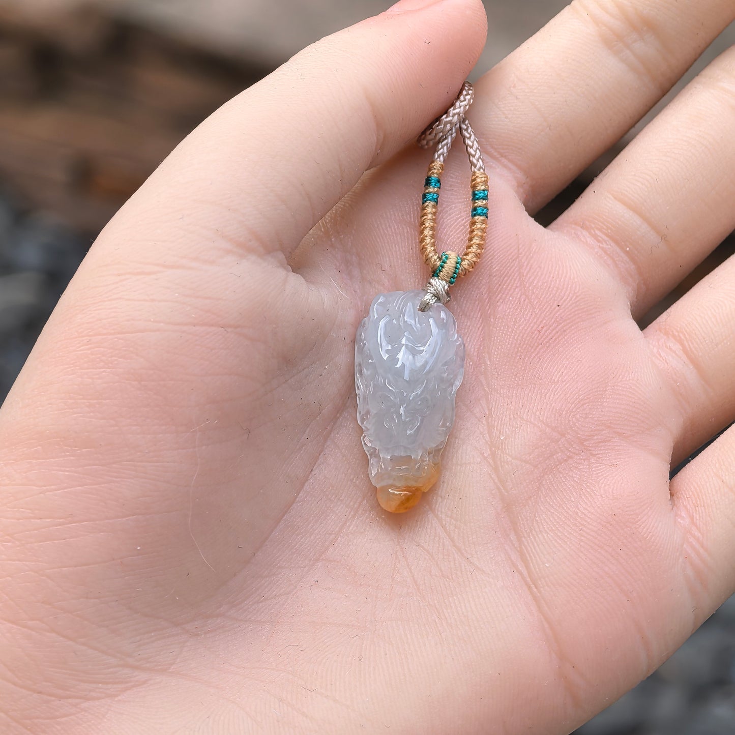 Natural Grade-A Jadeite Icy Yellow Dragon Head Pendant · Burmese Jade