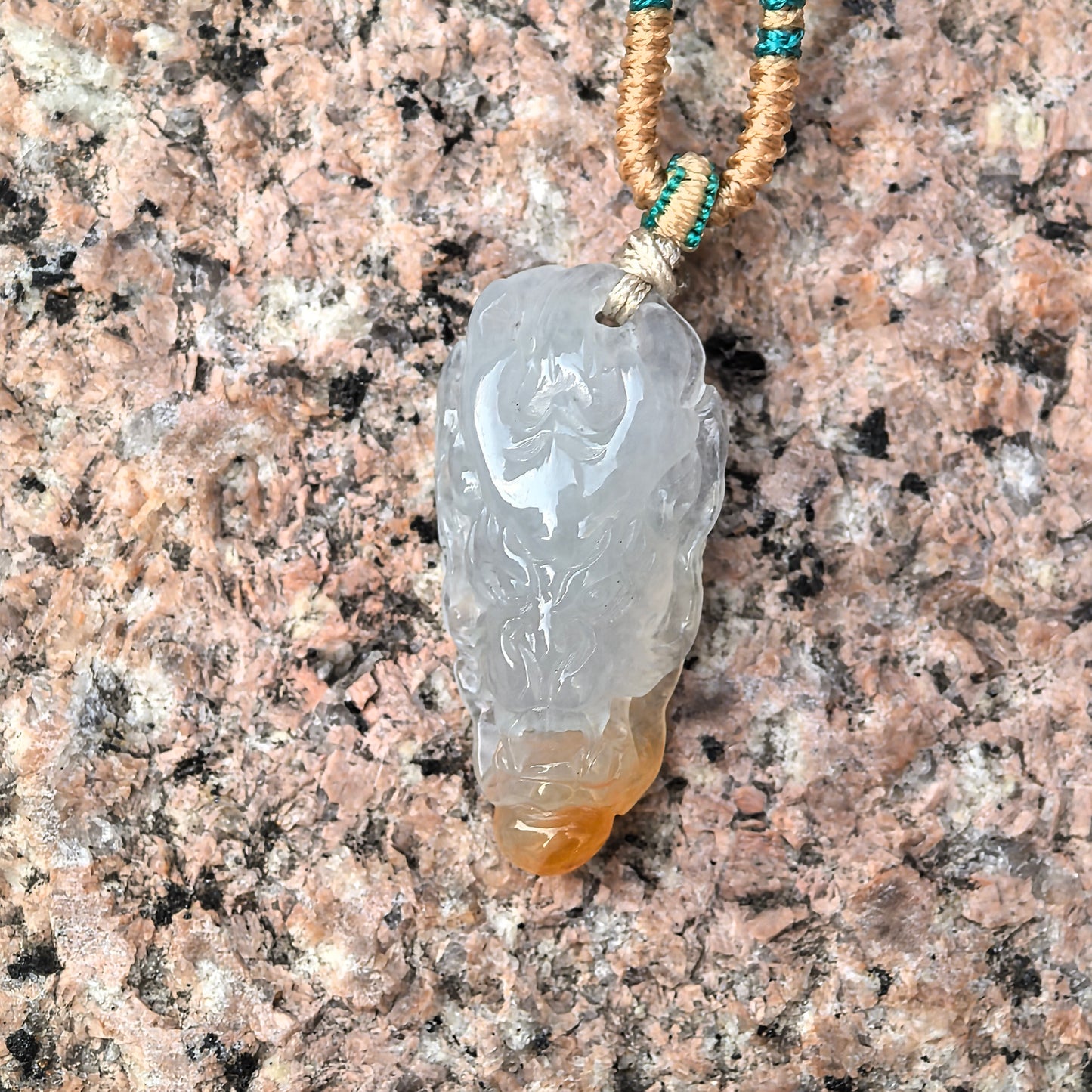 Natural Grade-A Jadeite Icy Yellow Dragon Head Pendant · Burmese Jade