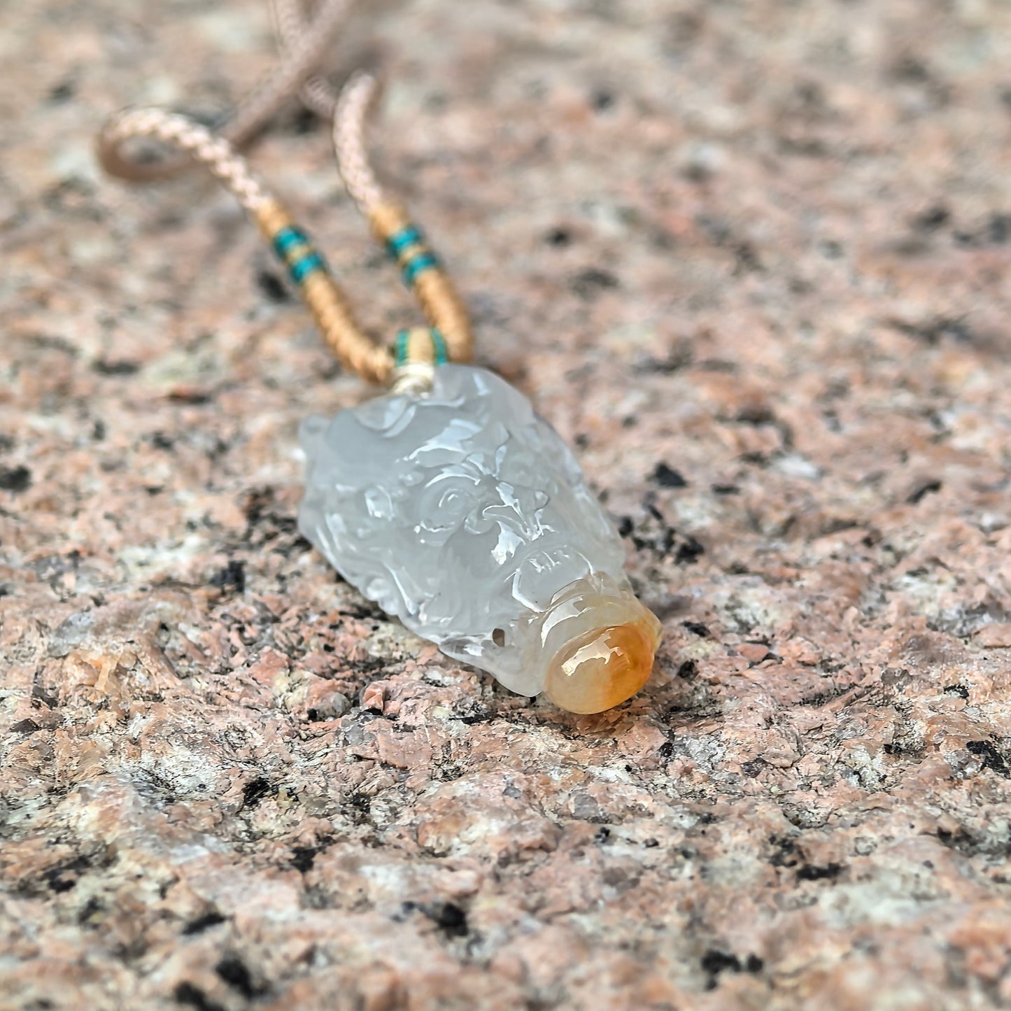 Natural Grade-A Jadeite Icy Yellow Dragon Head Pendant · Burmese Jade