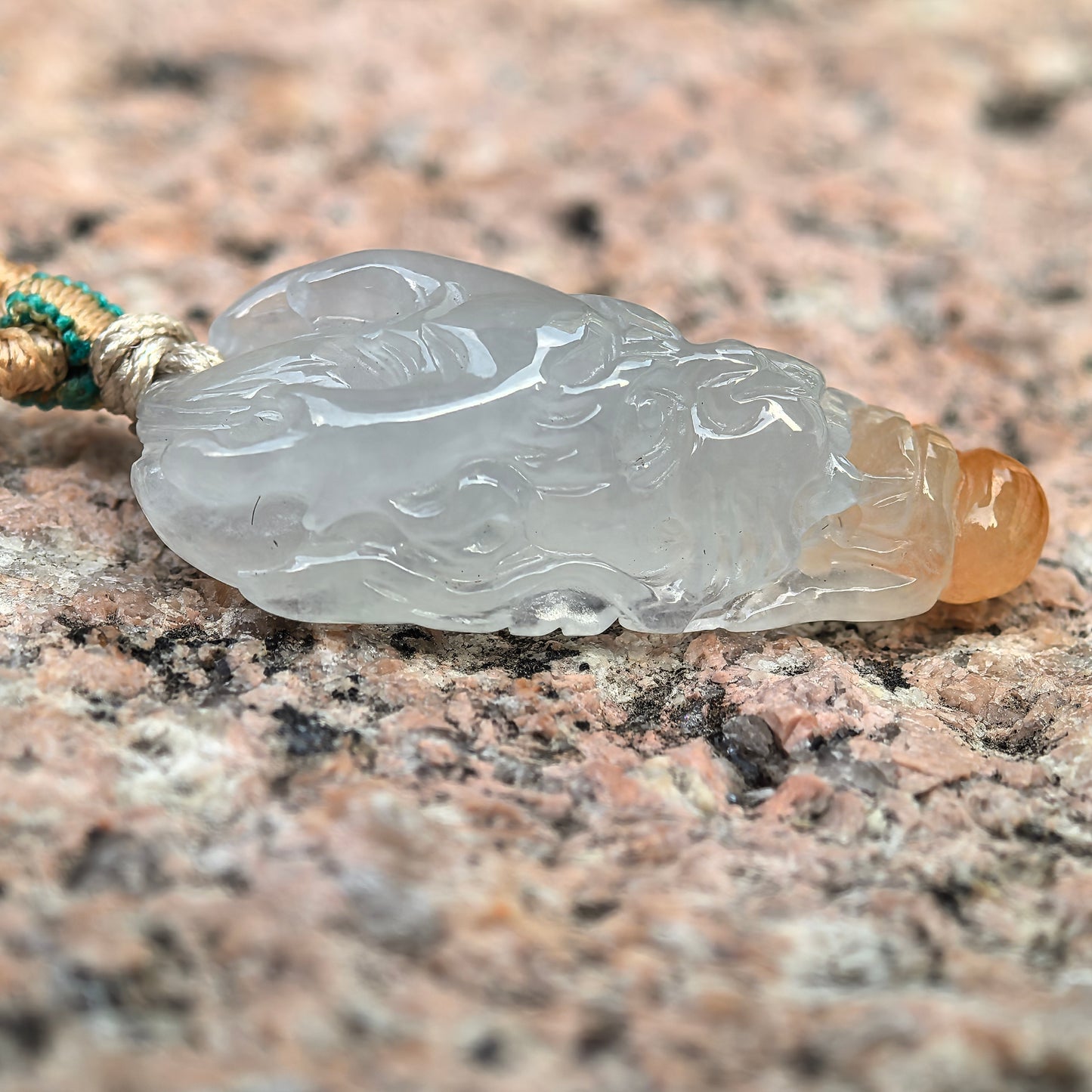 Natural Grade-A Jadeite Icy Yellow Dragon Head Pendant · Burmese Jade