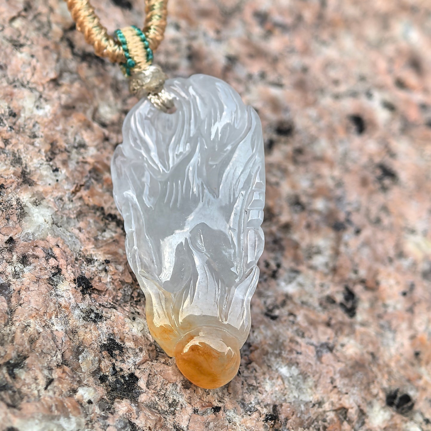 Natural Grade-A Jadeite Icy Yellow Dragon Head Pendant · Burmese Jade