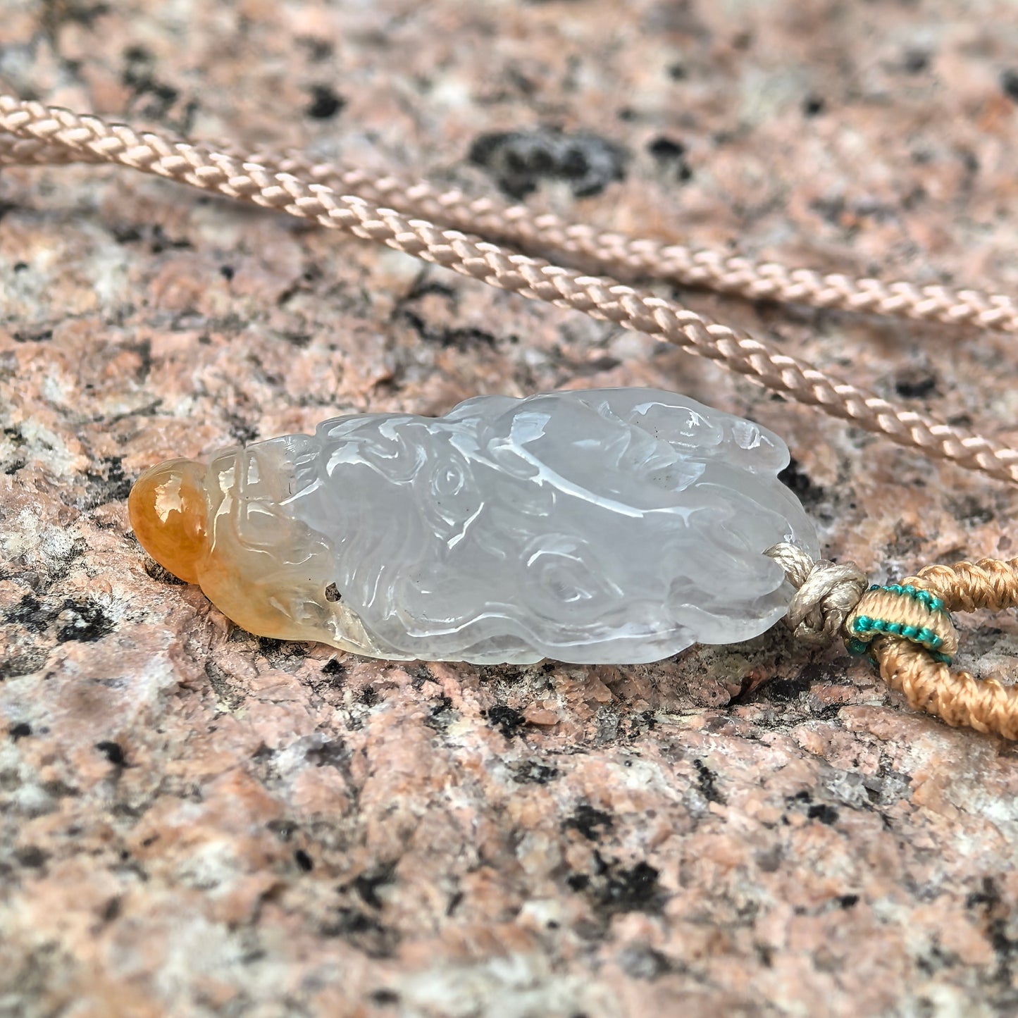 Natural Grade-A Jadeite Icy Yellow Dragon Head Pendant · Burmese Jade