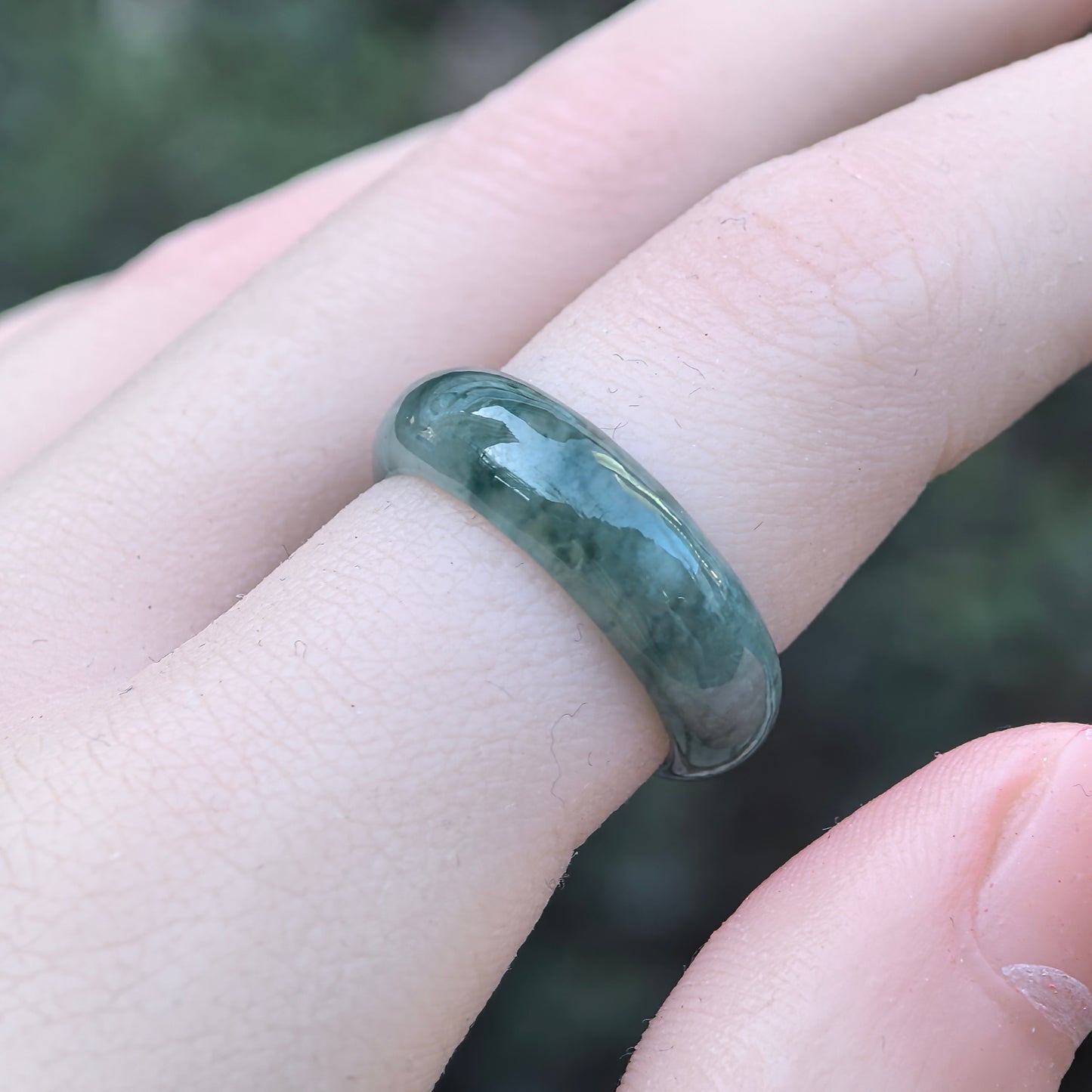 Natural Grade-A Glutinous Icy Green-Flower Jadeite Ring Band · Burmese Jade