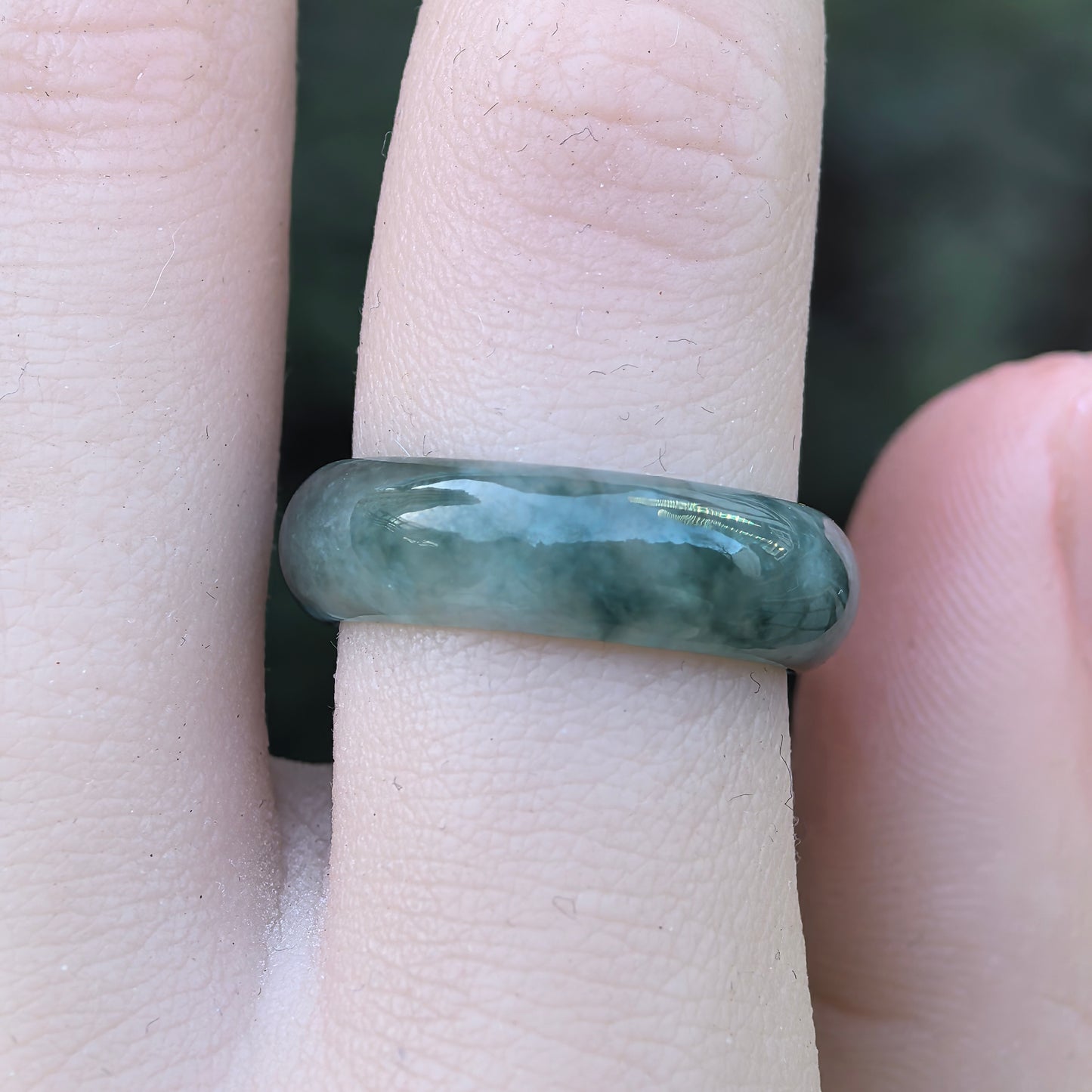 Natural Grade-A Glutinous Icy Green-Flower Jadeite Ring Band · Burmese Jade