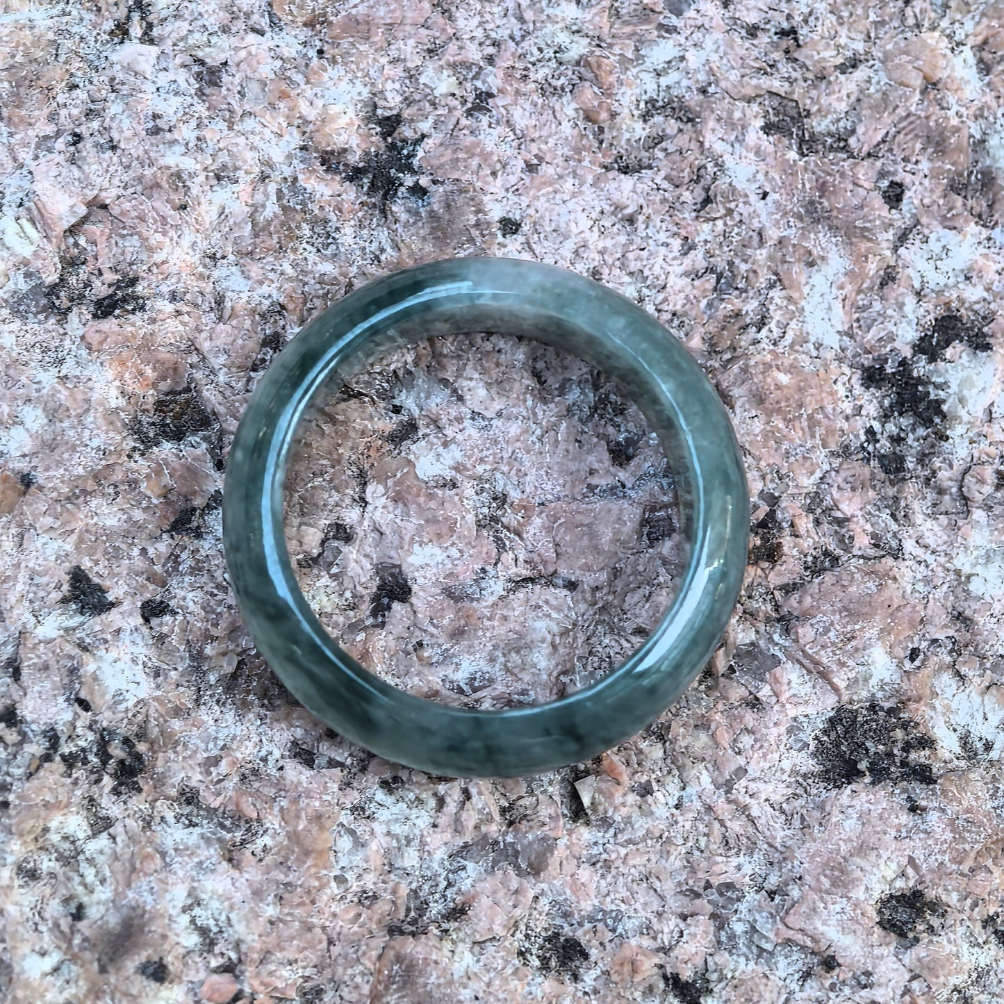 Natural Grade-A Glutinous Icy Green-Flower Jadeite Ring Band · Burmese Jade