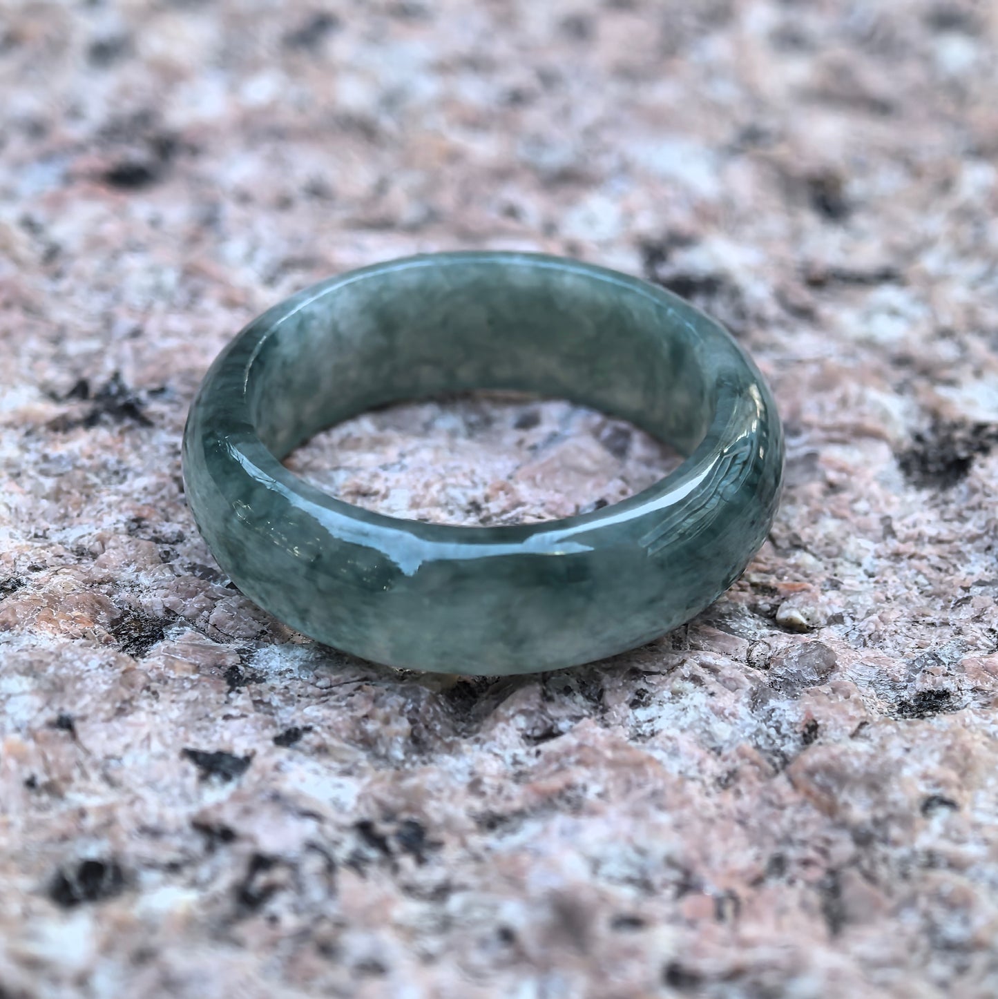 Natural Grade-A Glutinous Icy Green-Flower Jadeite Ring Band · Burmese Jade