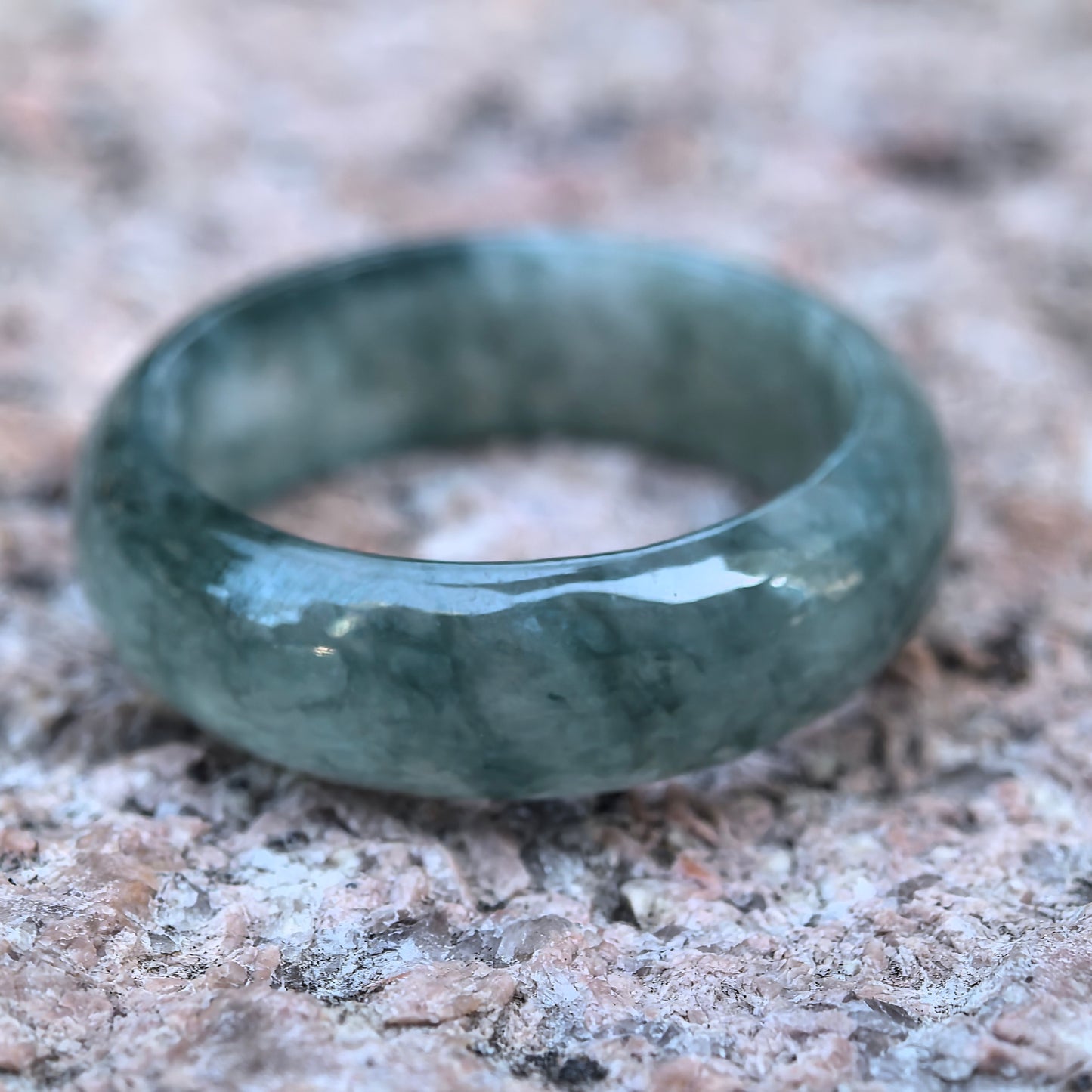 Natural Grade-A Glutinous Icy Green-Flower Jadeite Ring Band · Burmese Jade