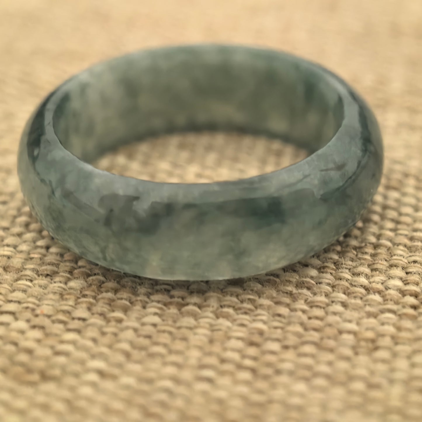 Natural Grade-A Glutinous Icy Green-Flower Jadeite Ring Band · Burmese Jade